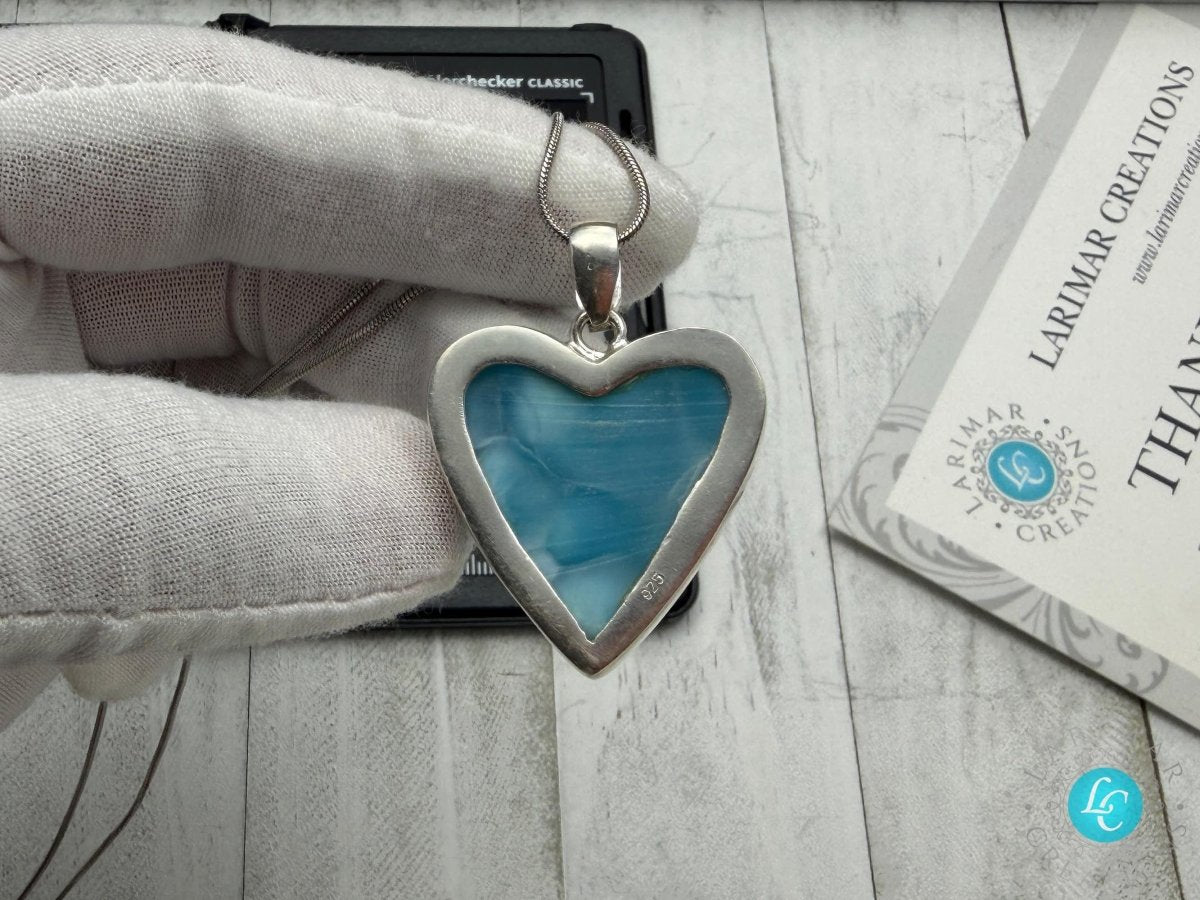 Larimar Heart Pendant | Natural Gemstone Necklace - Larimar Creations