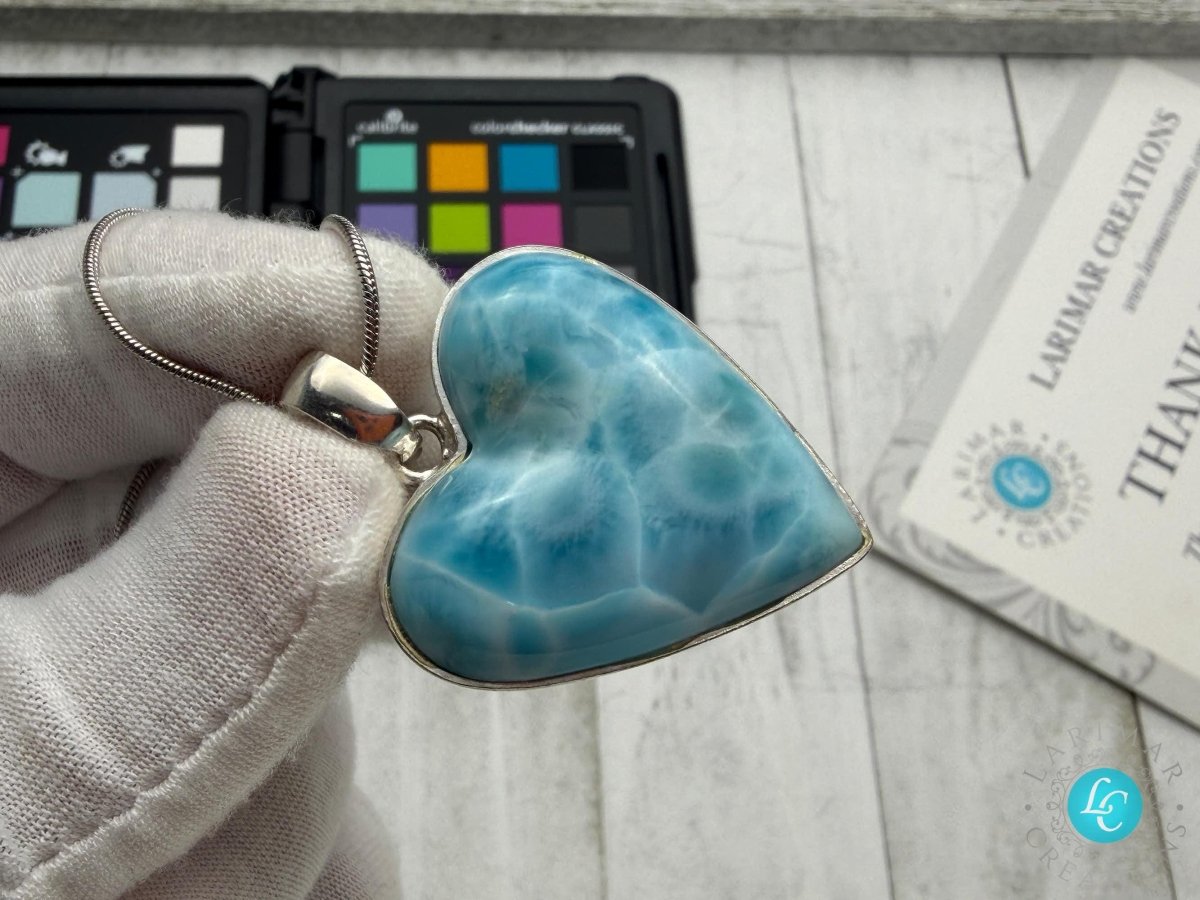 Larimar Heart Pendant | Natural Gemstone Necklace - Larimar Creations