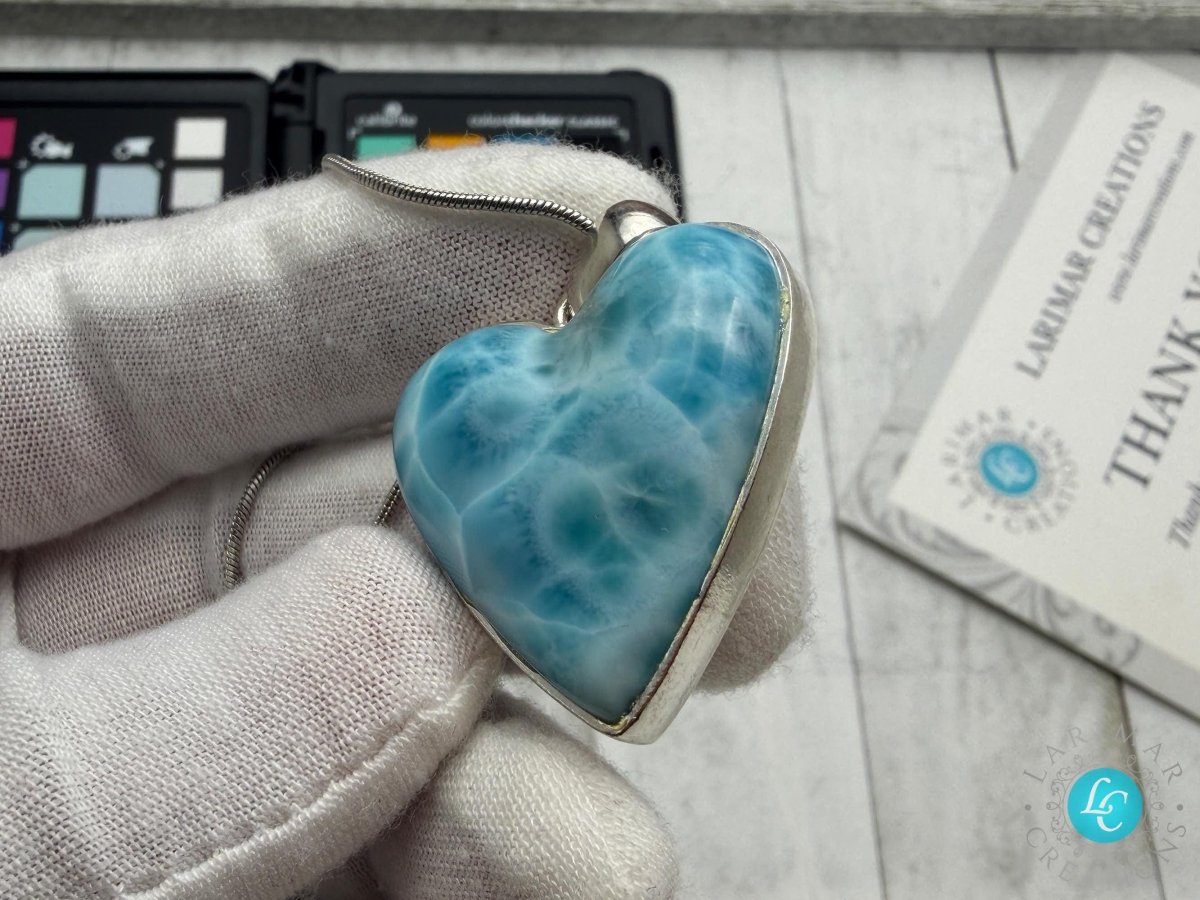 Larimar Heart Pendant | Natural Gemstone Necklace - Larimar Creations