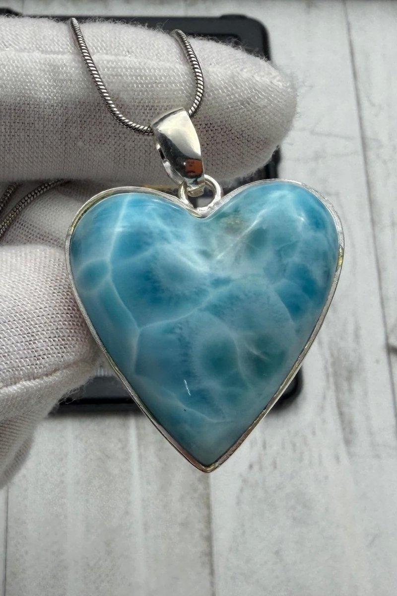 Larimar Heart Pendant | Natural Gemstone Necklace - Larimar Creations
