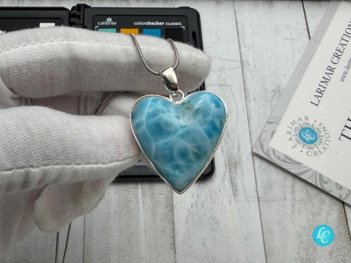 Larimar Heart Pendant | Natural Gemstone Necklace - Larimar Creations