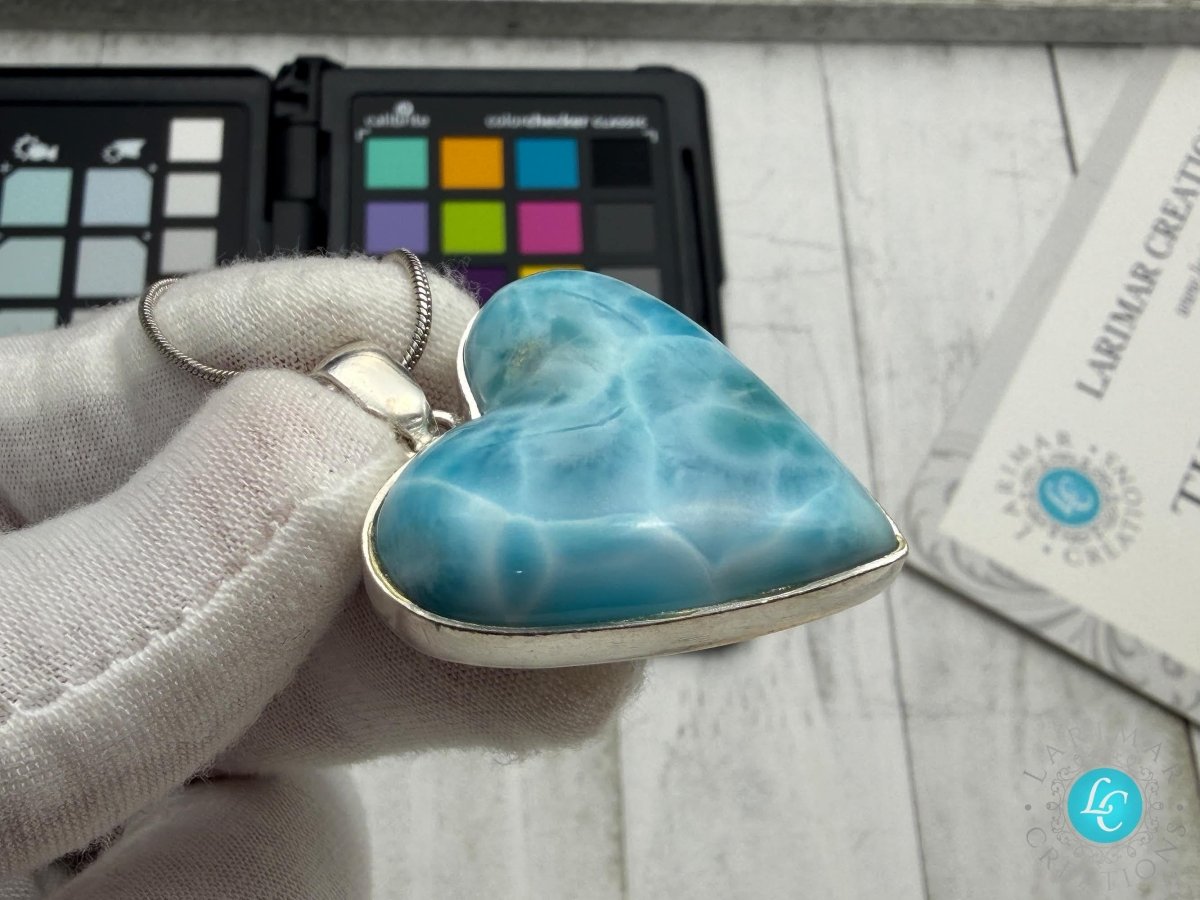 Larimar Heart Pendant | Natural Gemstone Necklace - Larimar Creations