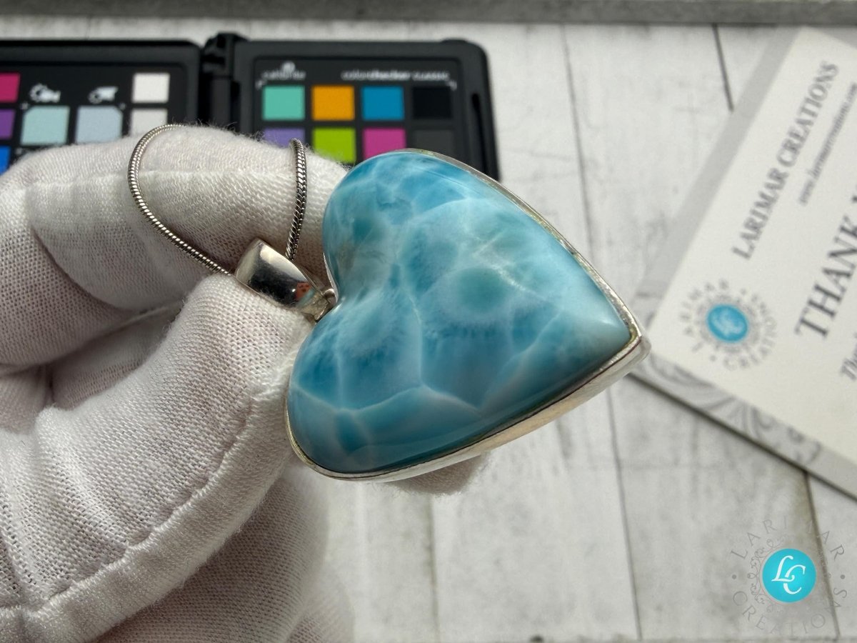 Larimar Heart Pendant | Natural Gemstone Necklace - Larimar Creations