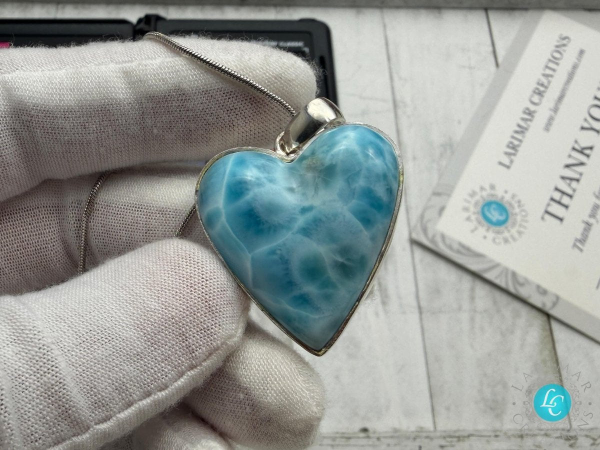 Larimar Heart Pendant | Natural Gemstone Necklace - Larimar Creations