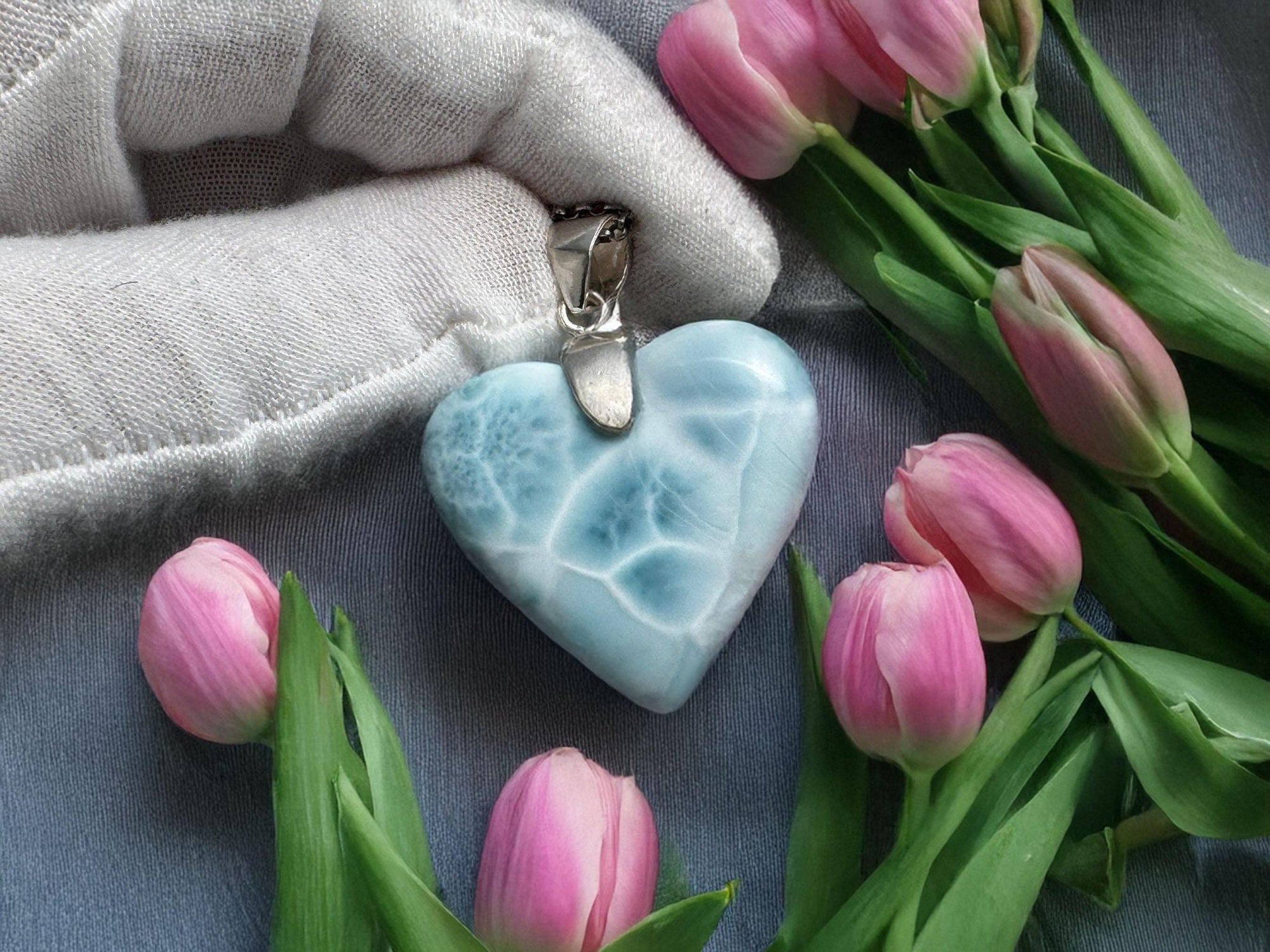 Larimar Heart Pendant: Sterling Silver - Larimar Creations