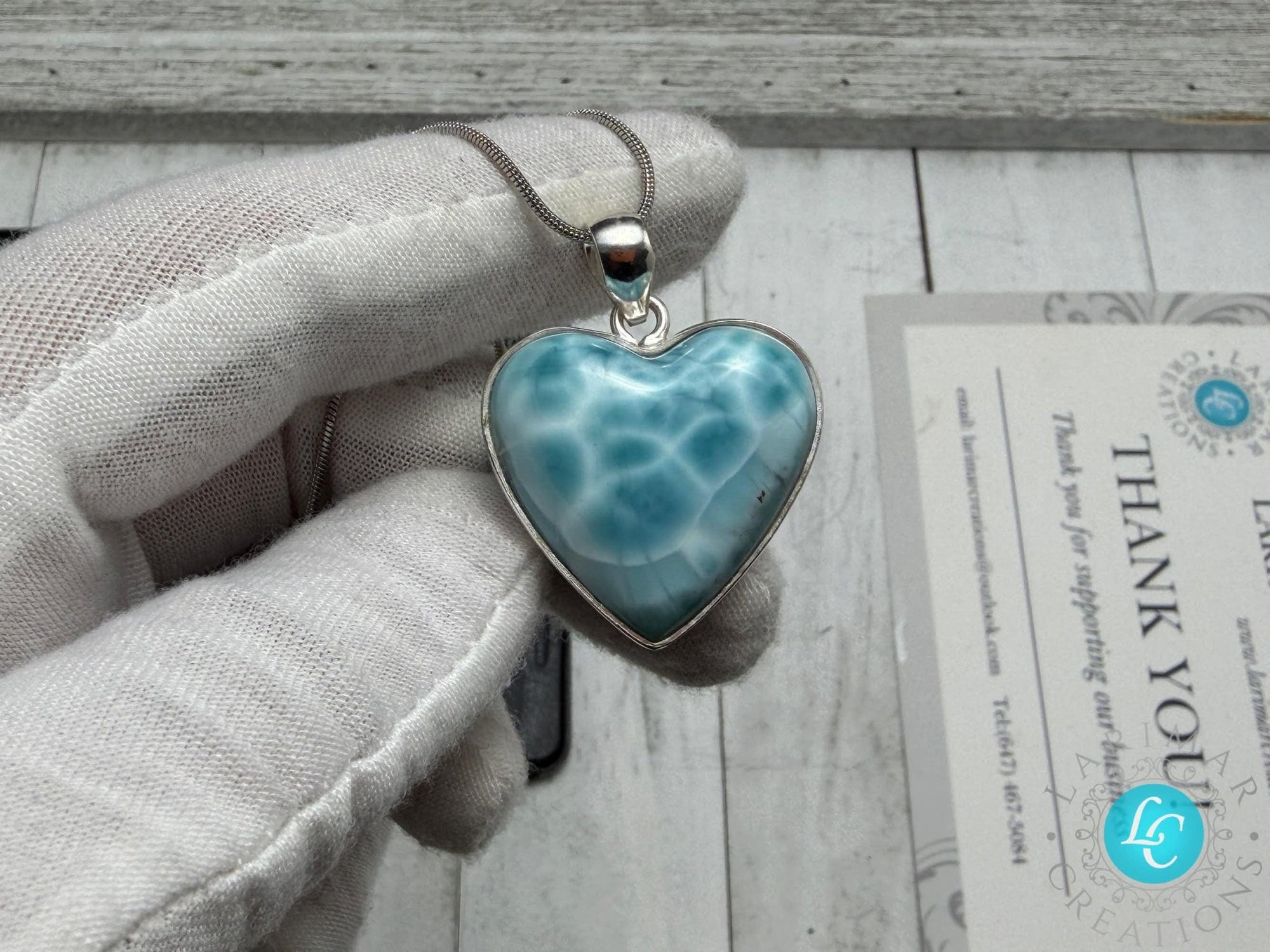Larimar Heart Pendant: Sterling Silver - Larimar Creations