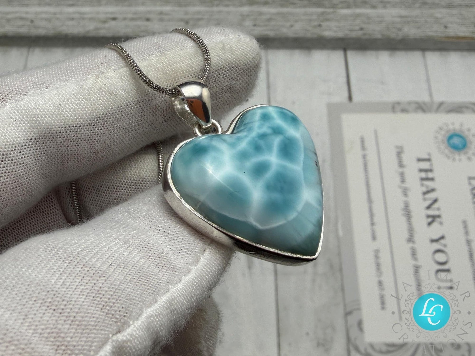 Larimar Heart Pendant: Sterling Silver - Larimar Creations