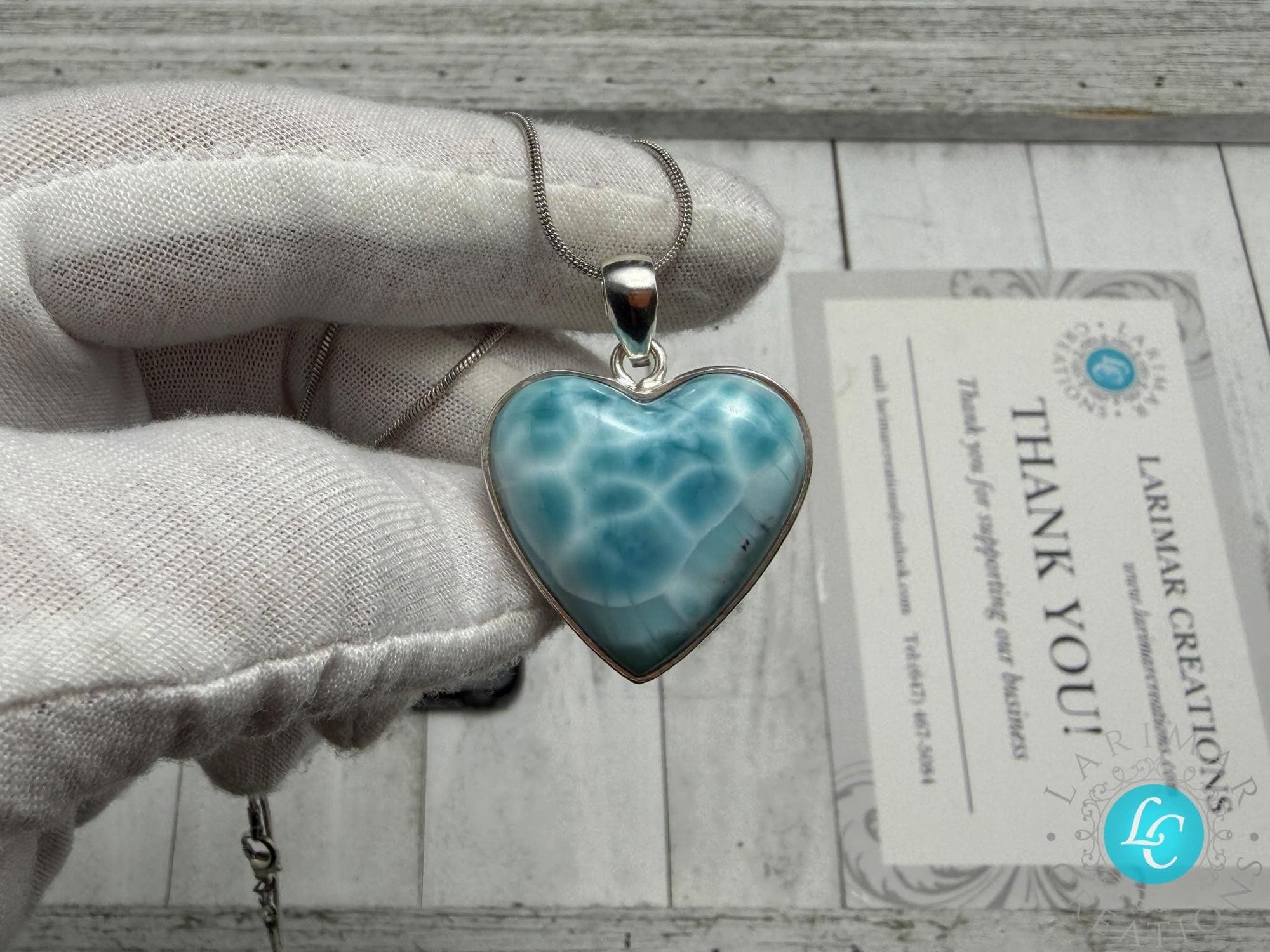 Larimar Heart Pendant: Sterling Silver - Larimar Creations
