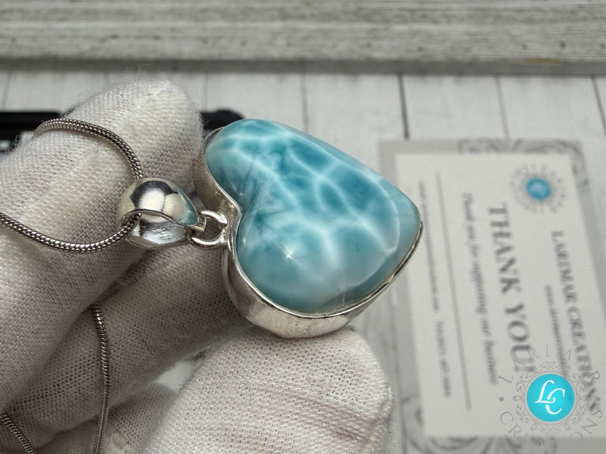 Larimar Heart Pendant: Sterling Silver - Larimar Creations