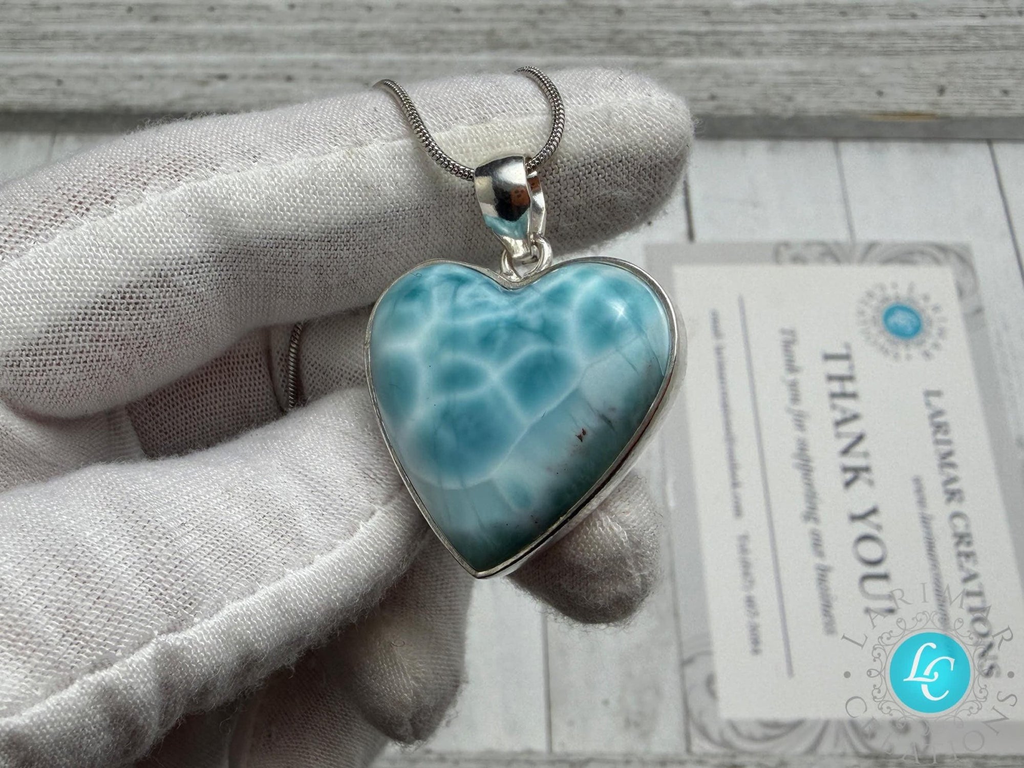 Larimar Heart Pendant: Sterling Silver - Larimar Creations