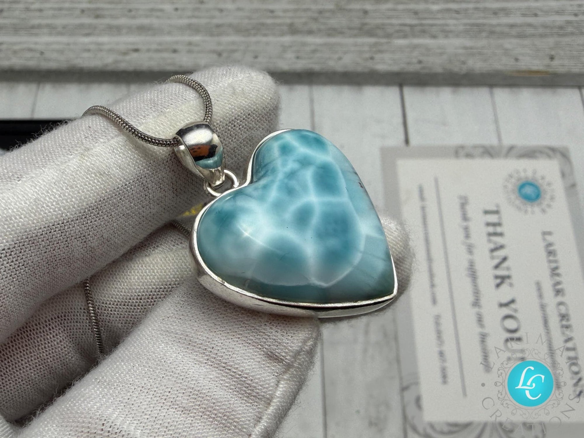 Larimar Heart Pendant: Sterling Silver - Larimar Creations