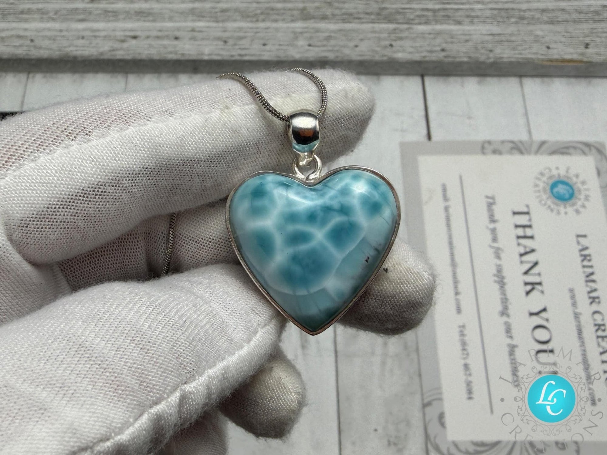 Larimar Heart Pendant: Sterling Silver - Larimar Creations