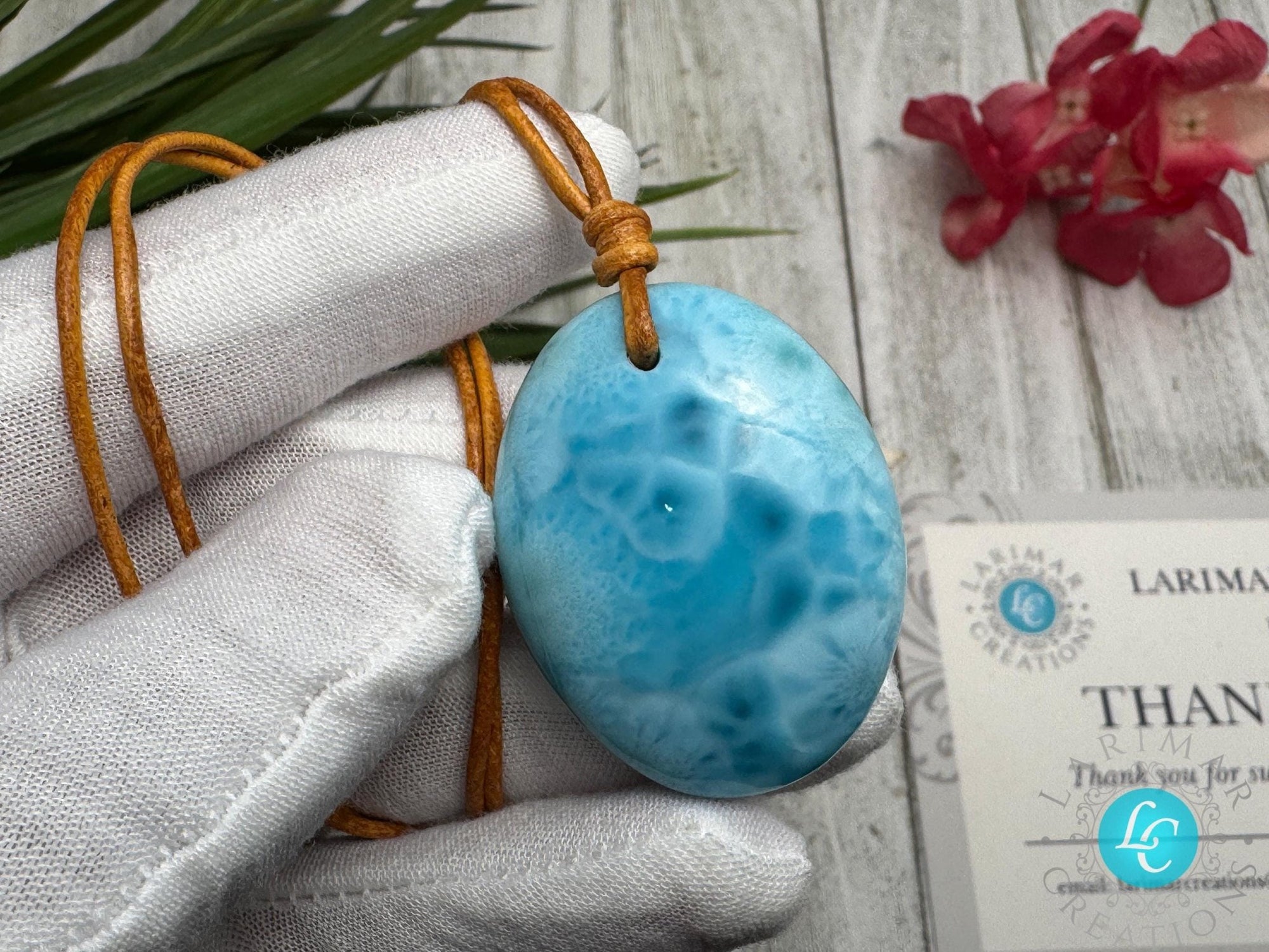 Larimar Leather Necklace - Larimar Creations
