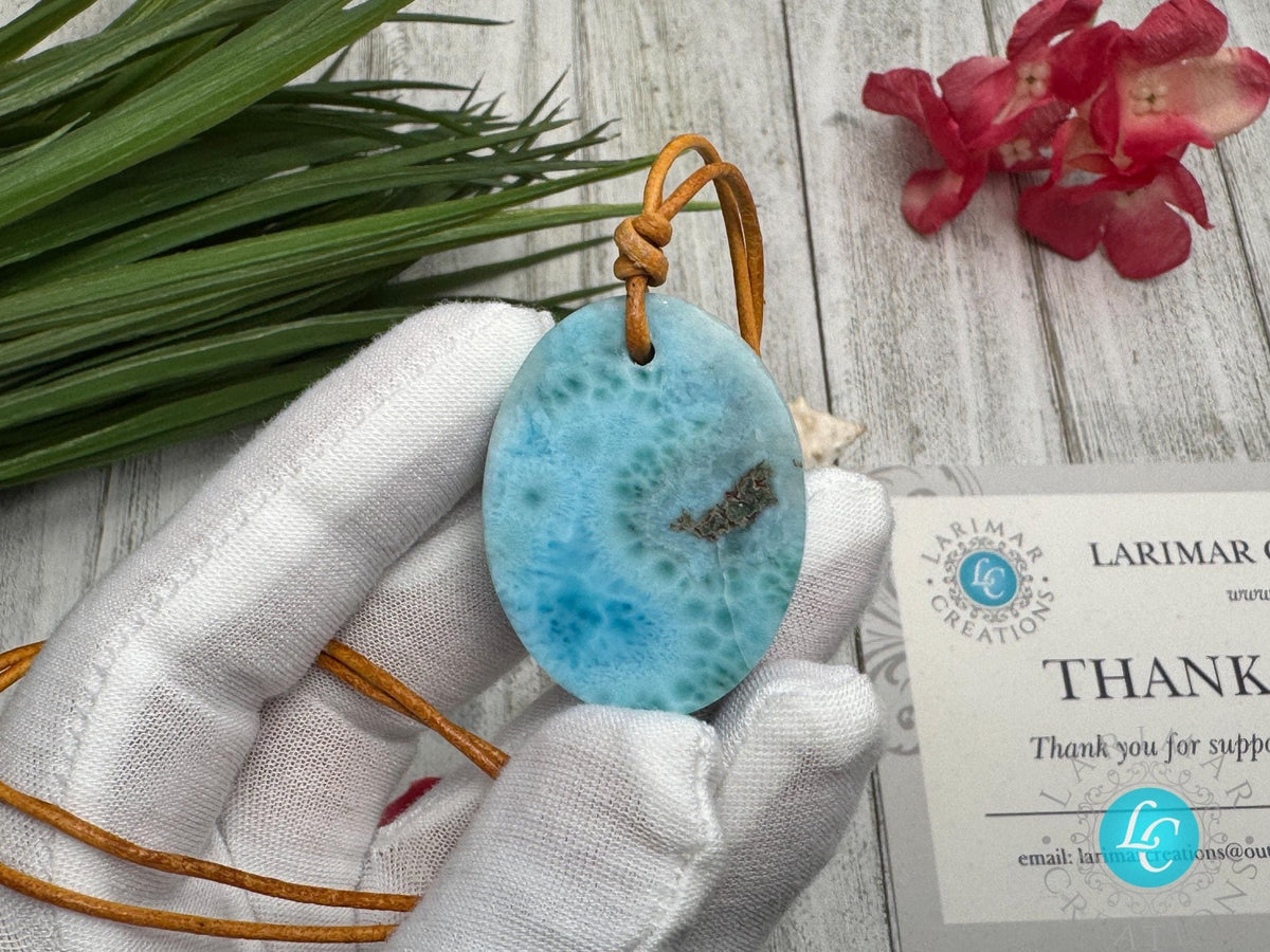 Larimar Leather Necklace - Larimar Creations