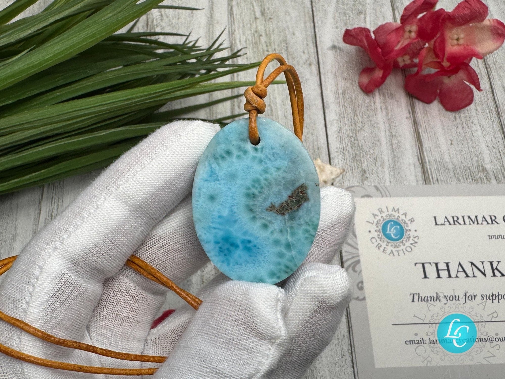 Larimar Leather Necklace - Larimar Creations