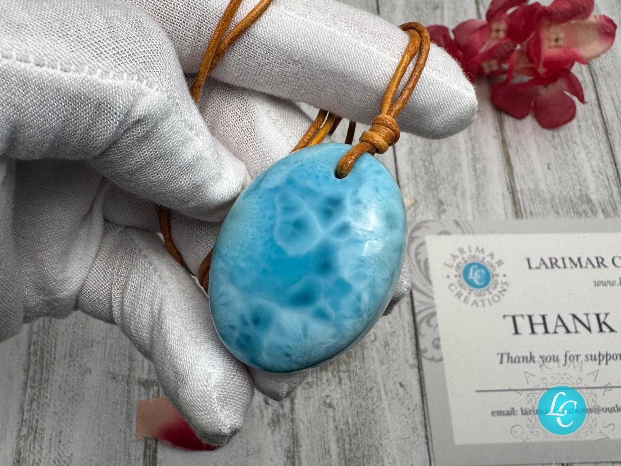 Larimar Leather Necklace - Larimar Creations