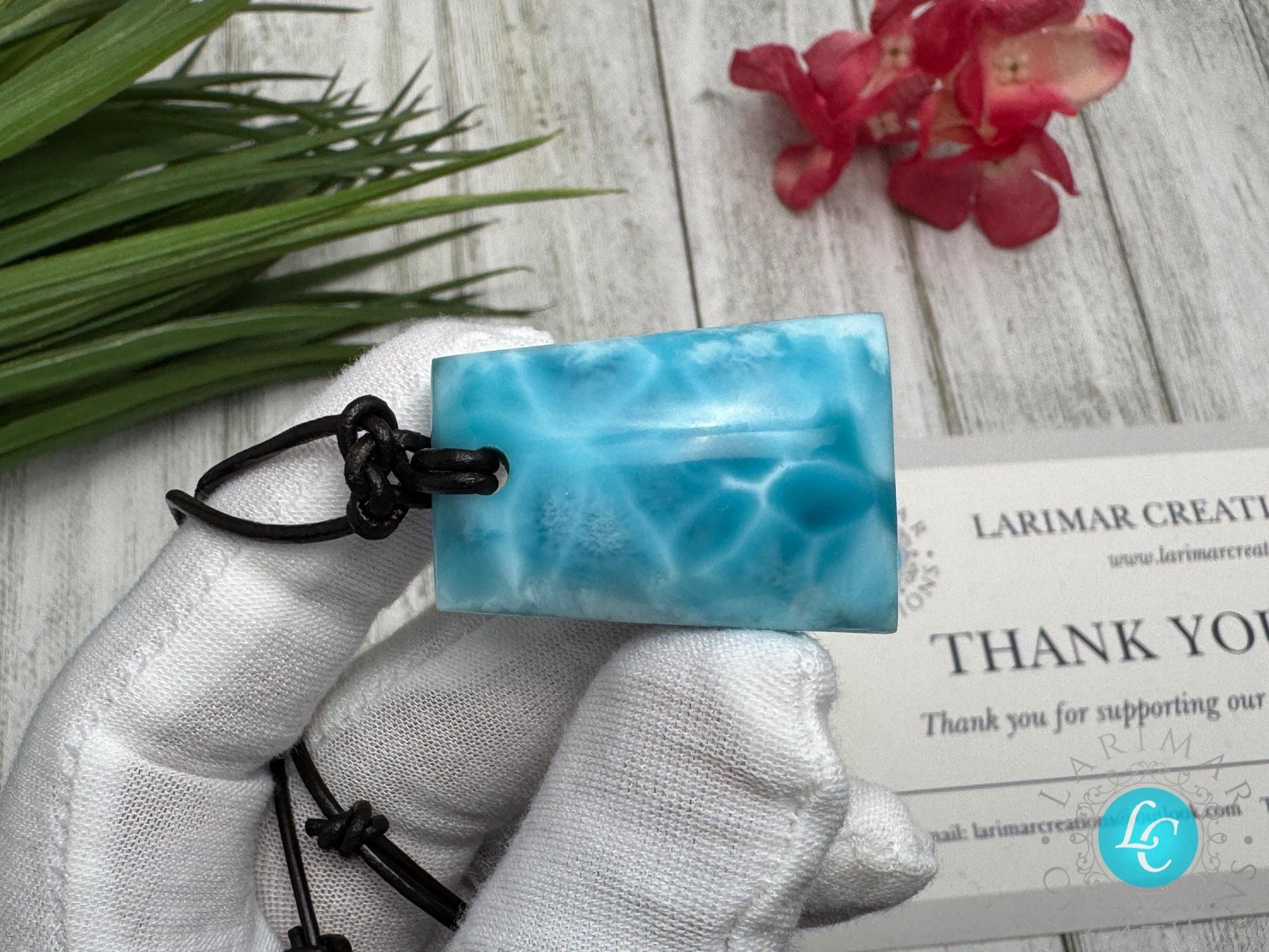 Larimar Leather Necklace Bell Shape - Larimar Creations