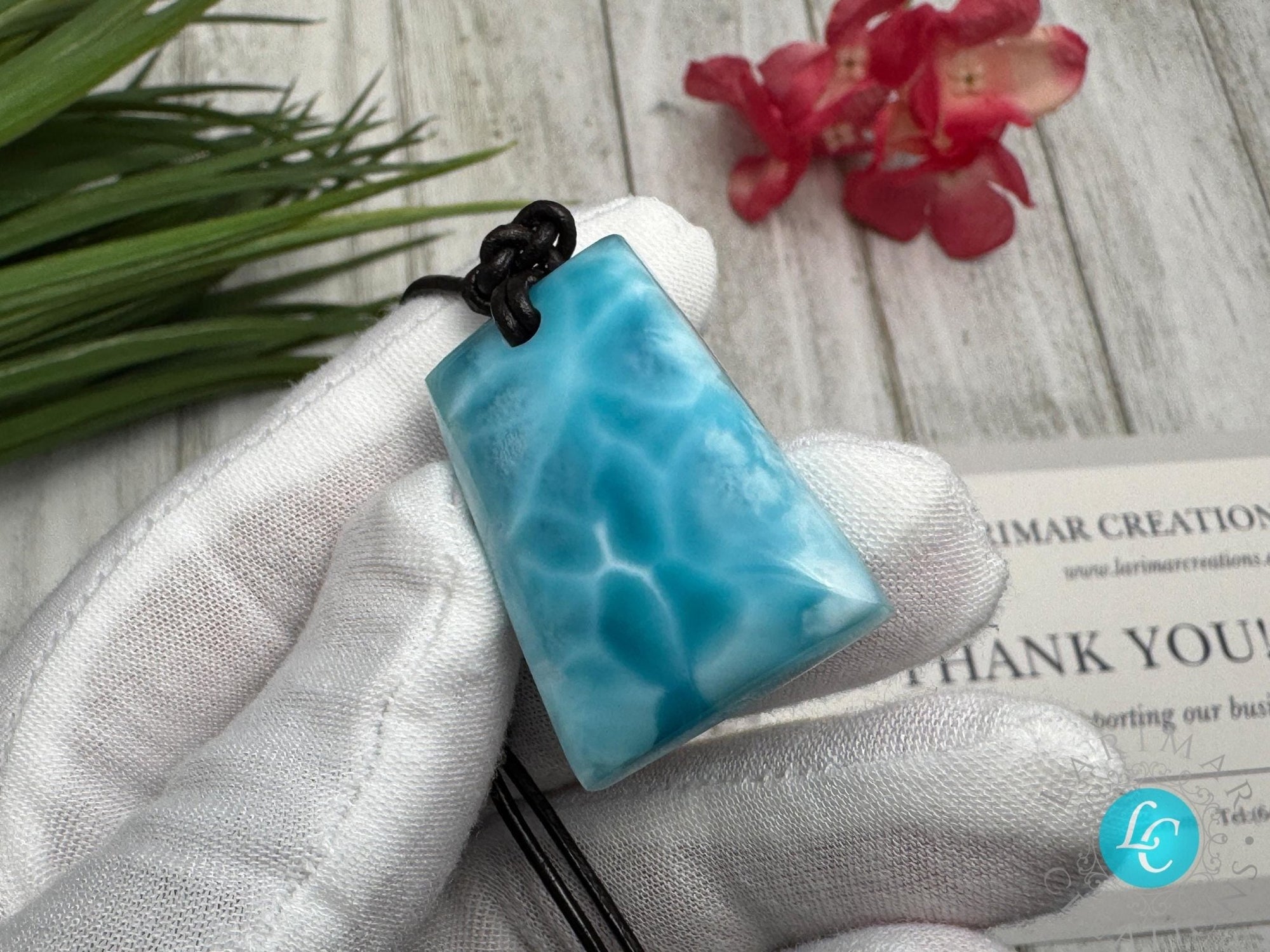 Larimar Leather Necklace Bell Shape - Larimar Creations