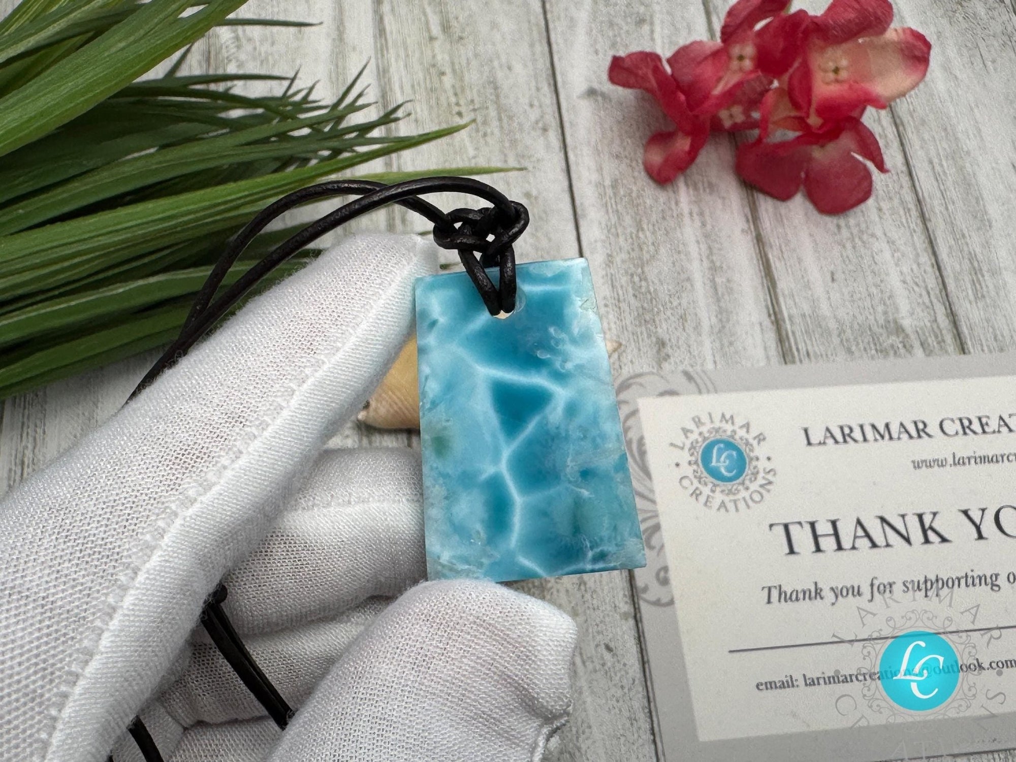 Larimar Leather Necklace Bell Shape - Larimar Creations