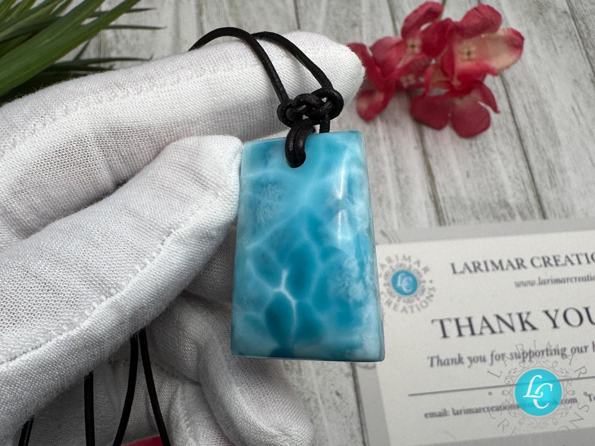 Larimar Leather Necklace Bell Shape - Larimar Creations