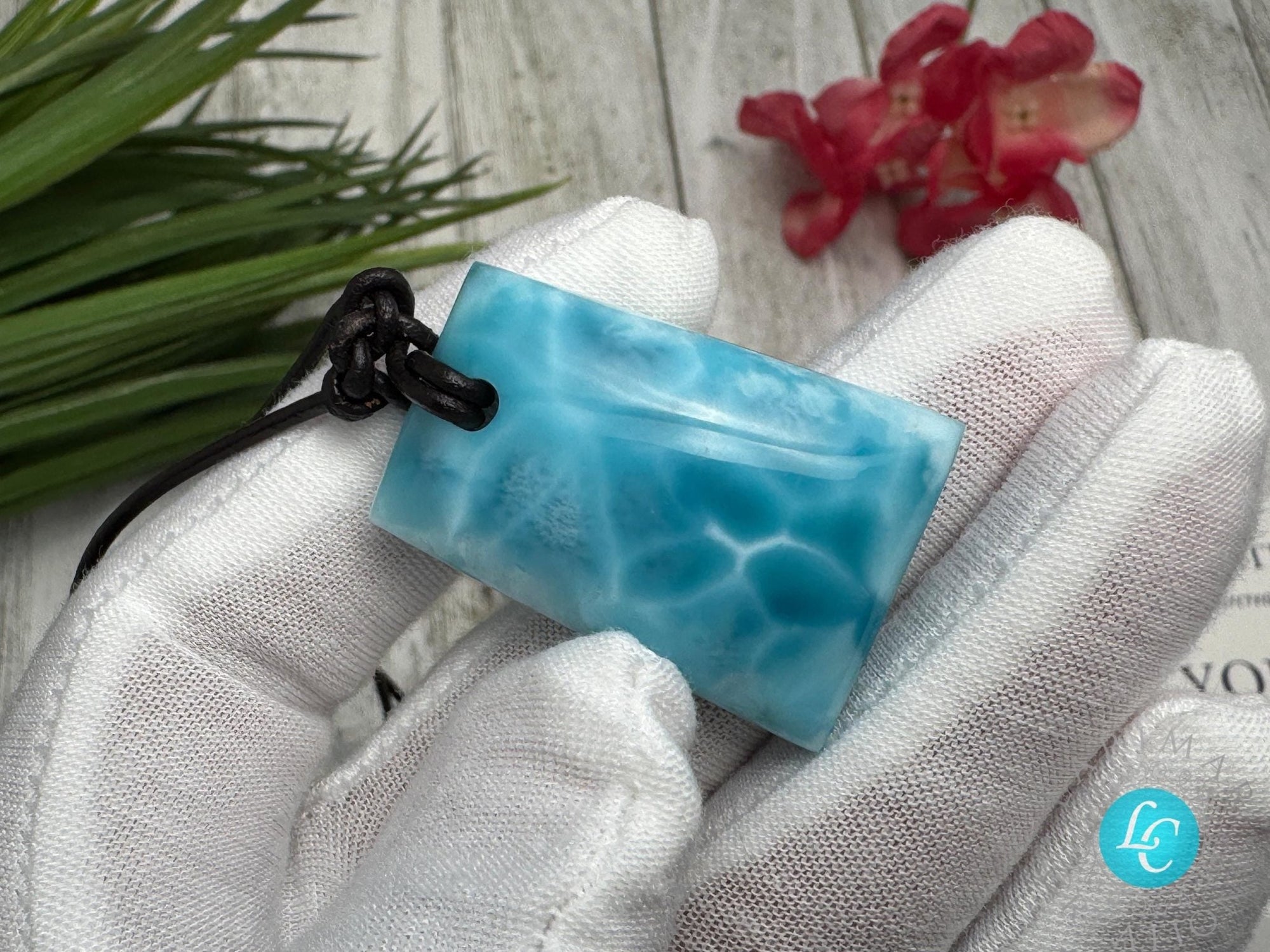 Larimar Leather Necklace Bell Shape - Larimar Creations