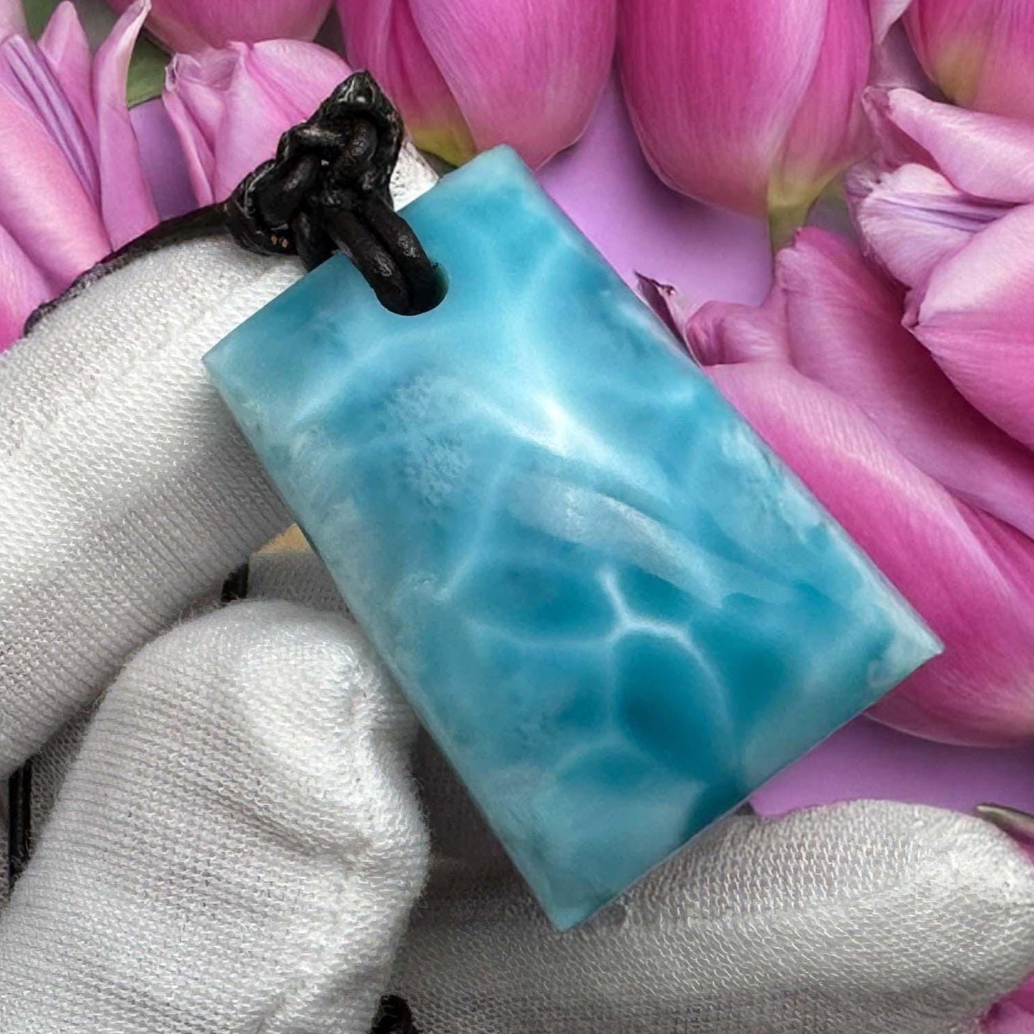 Larimar Leather Necklace Bell Shape - Larimar Creations