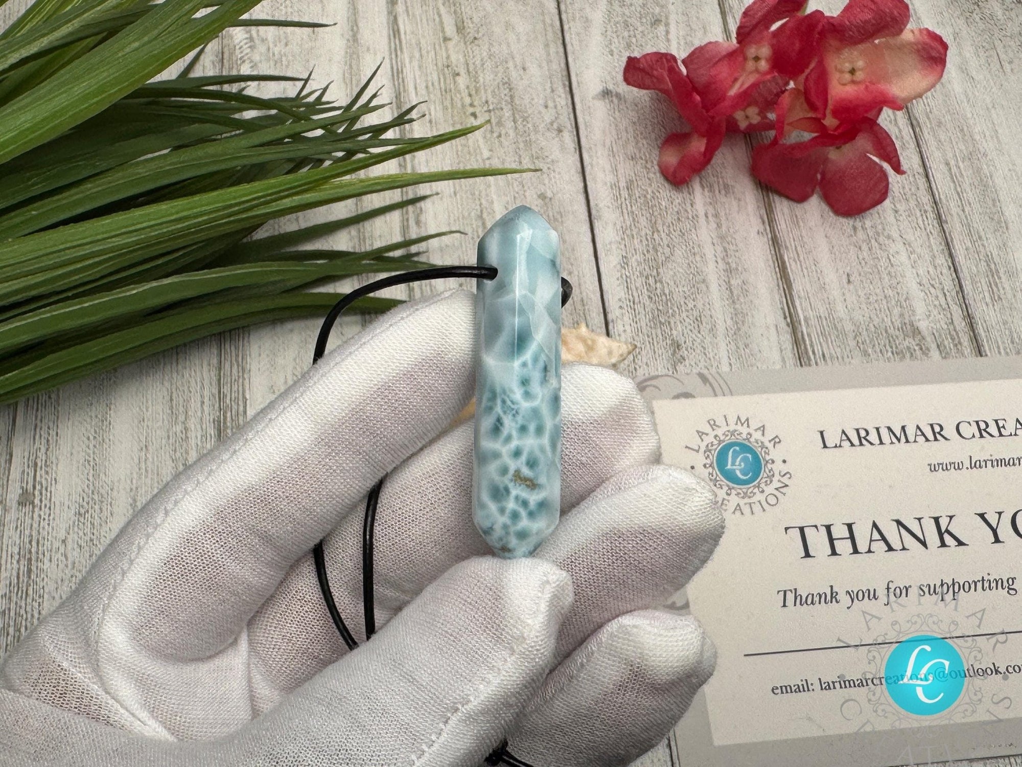 Larimar Leather Necklace pointer AAA - Larimar Creations