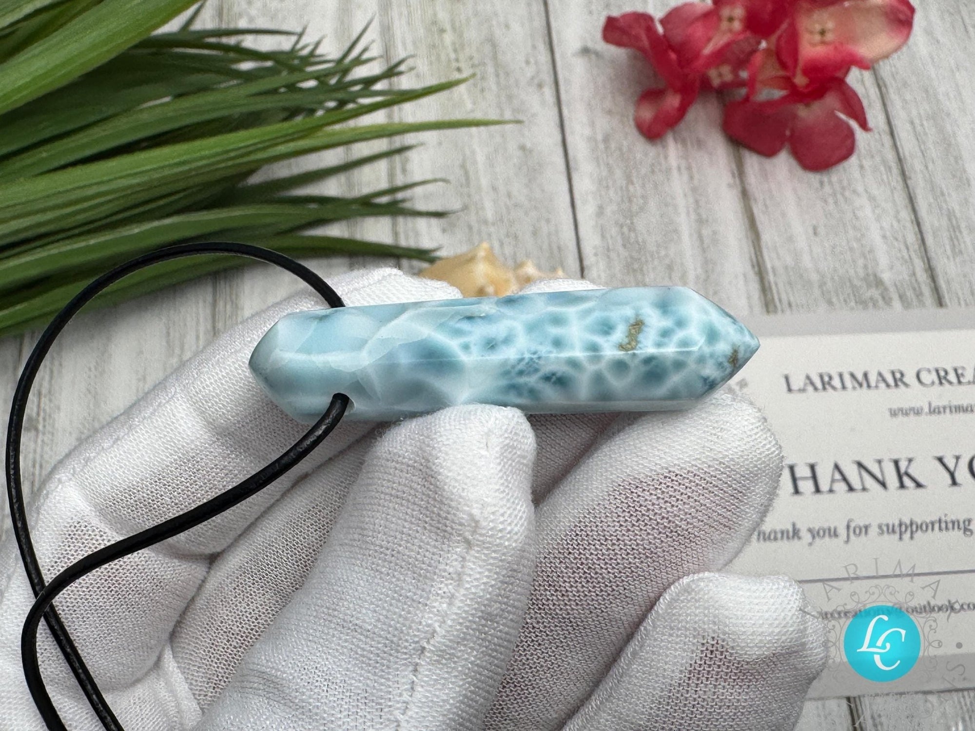 Larimar Leather Necklace pointer AAA - Larimar Creations