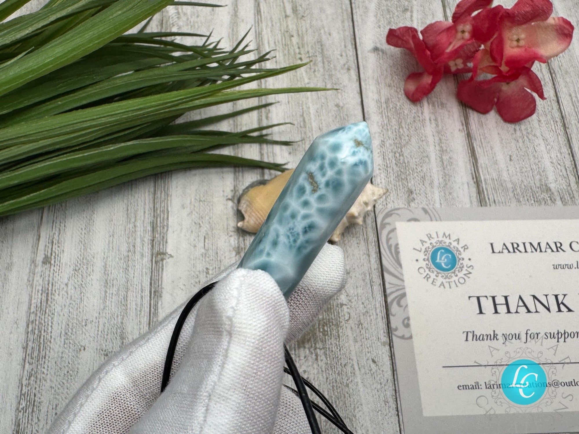 Larimar Leather Necklace pointer AAA - Larimar Creations