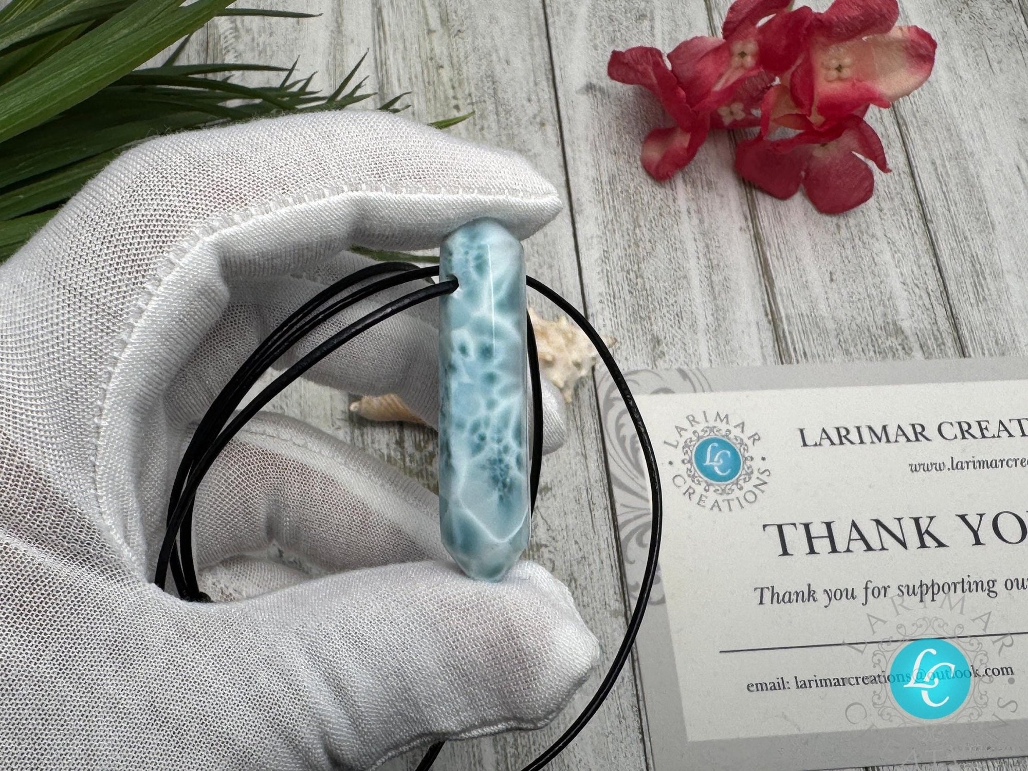 Larimar Leather Necklace pointer AAA - Larimar Creations