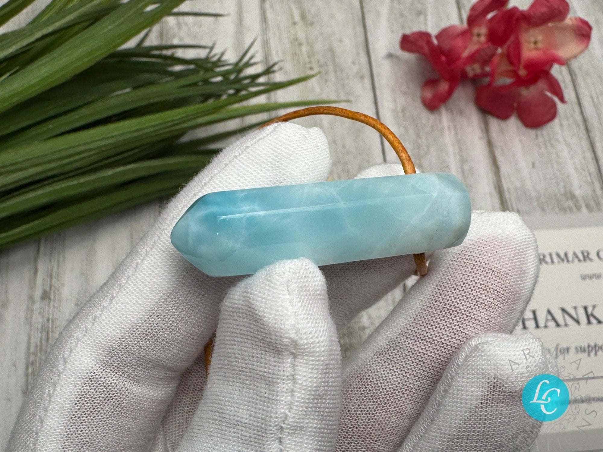 Larimar Leather Necklace pointer AAA+ thick pointer - Larimar Creations