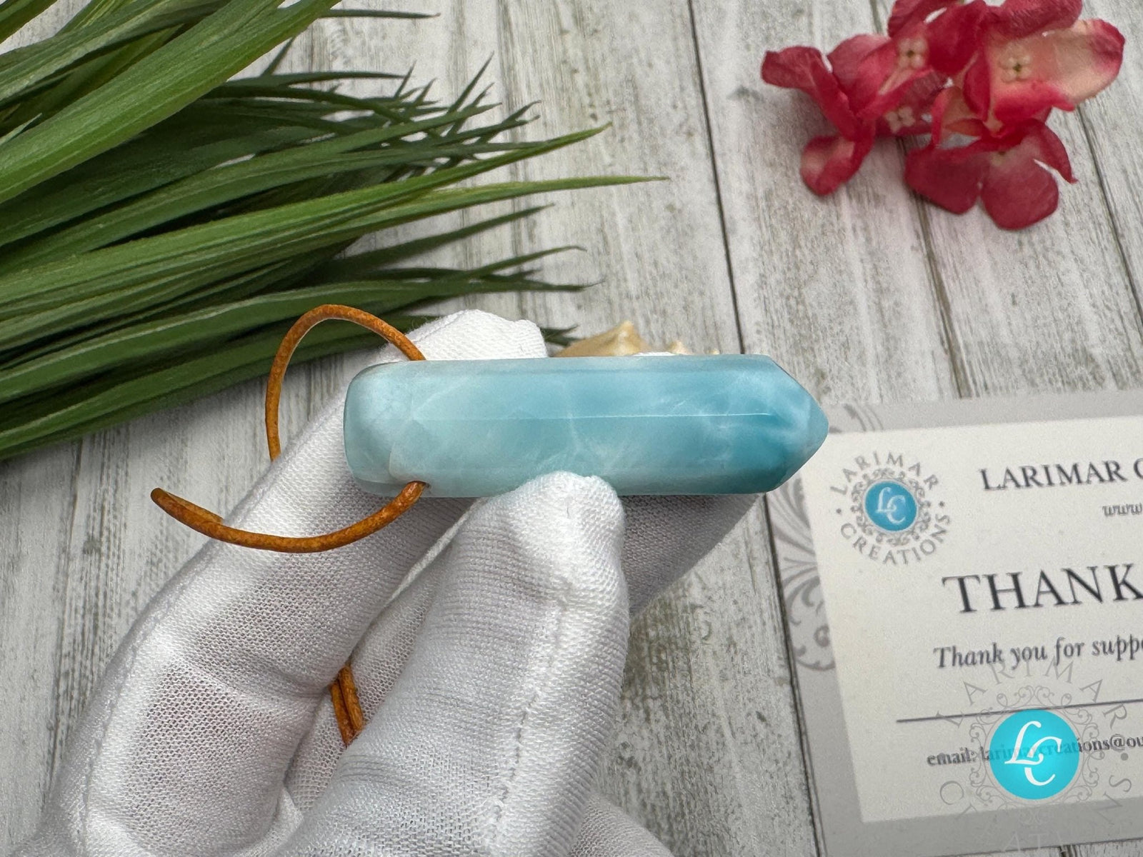 Larimar Leather Necklace pointer AAA+ thick pointer - Larimar Creations