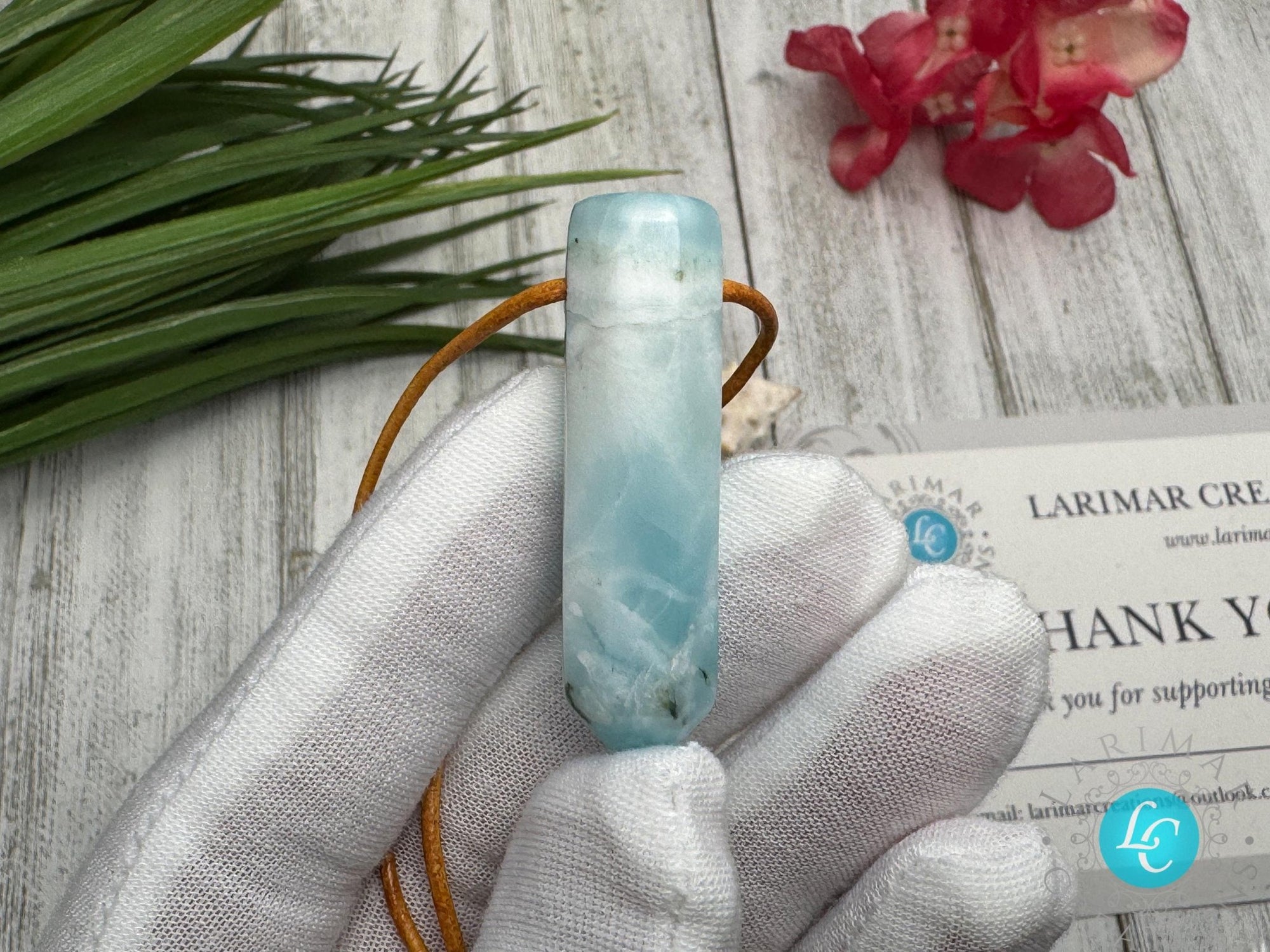 Larimar Leather Necklace pointer AAA+ thick pointer - Larimar Creations