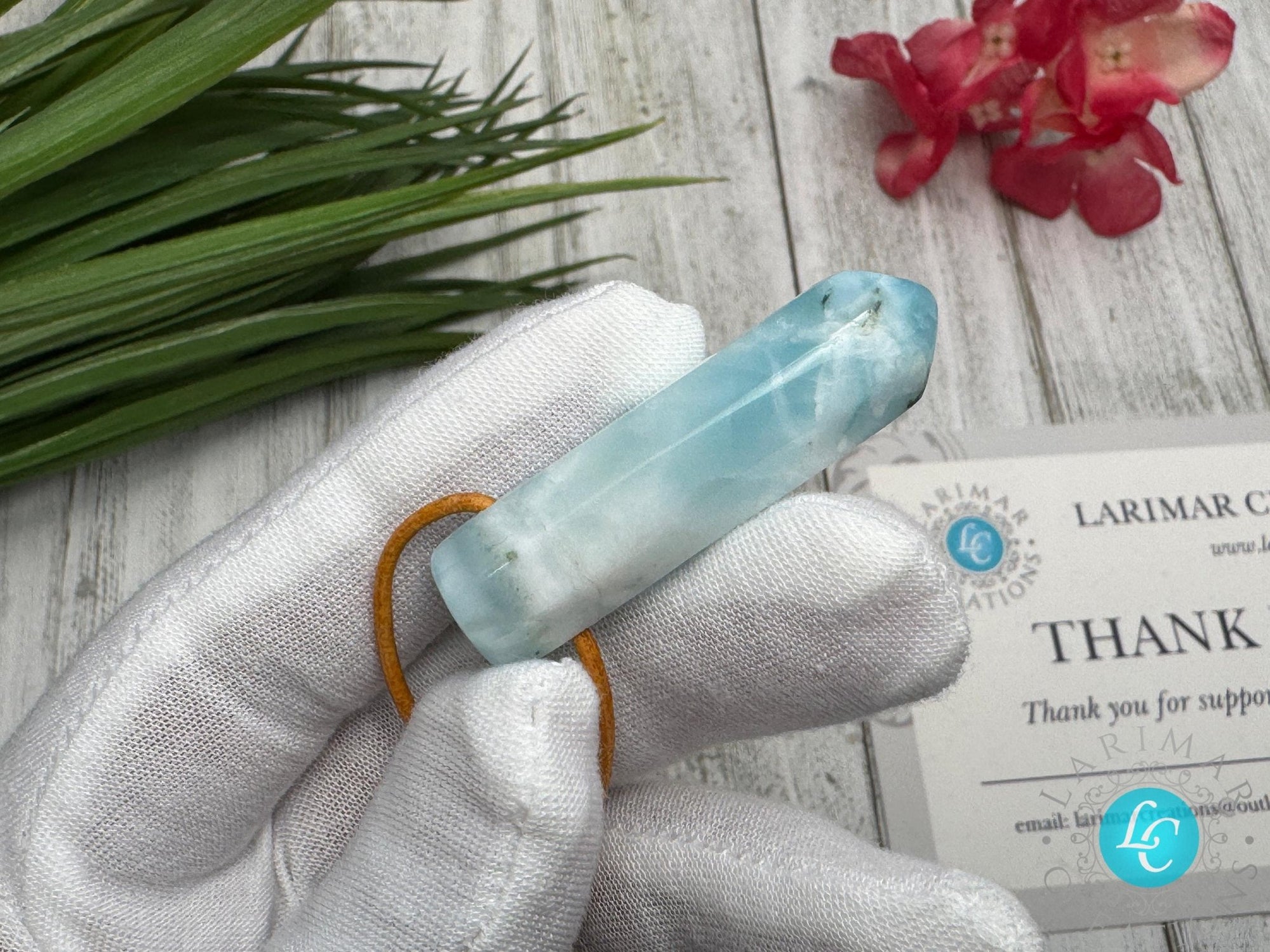 Larimar Leather Necklace pointer AAA+ thick pointer - Larimar Creations