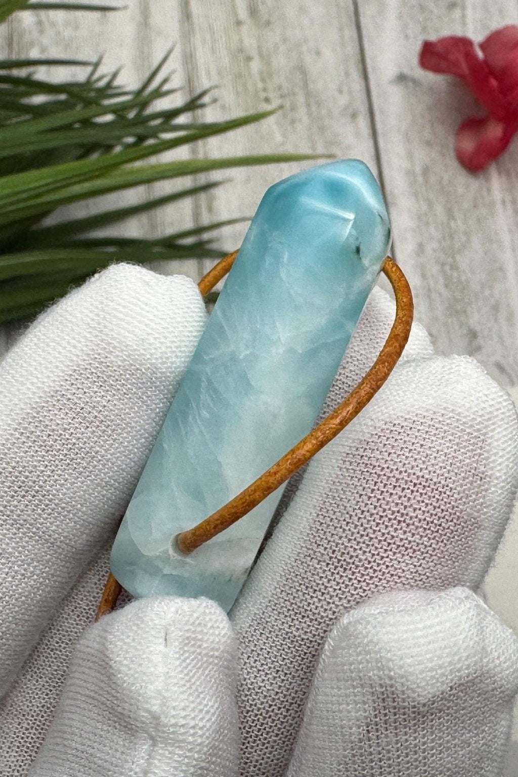 Larimar Leather Necklace pointer AAA+ thick pointer - Larimar Creations
