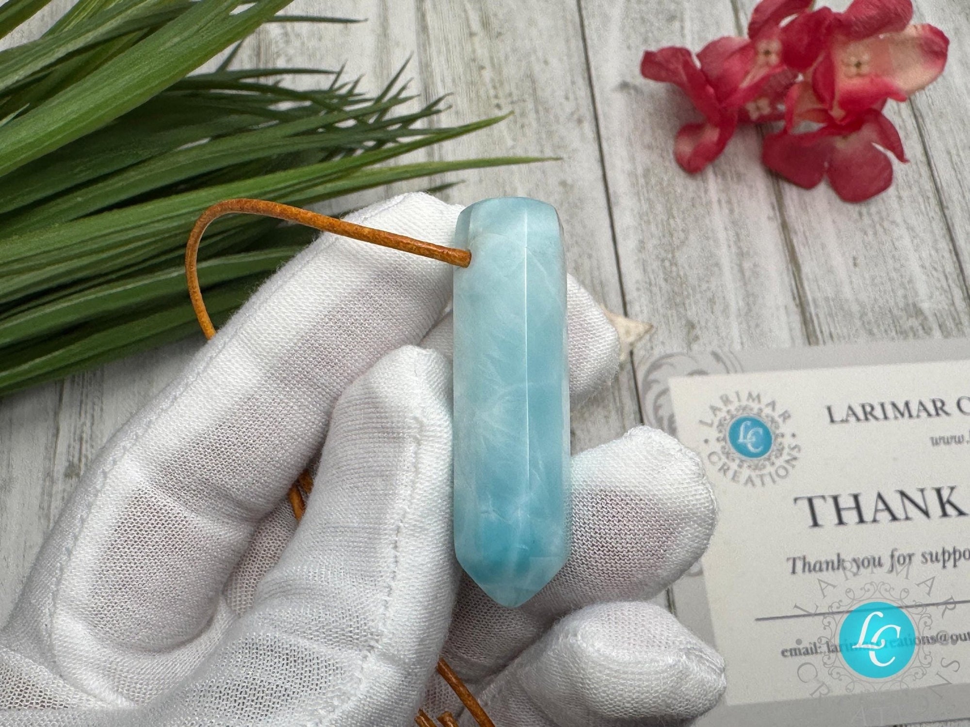 Larimar Leather Necklace pointer AAA+ thick pointer - Larimar Creations