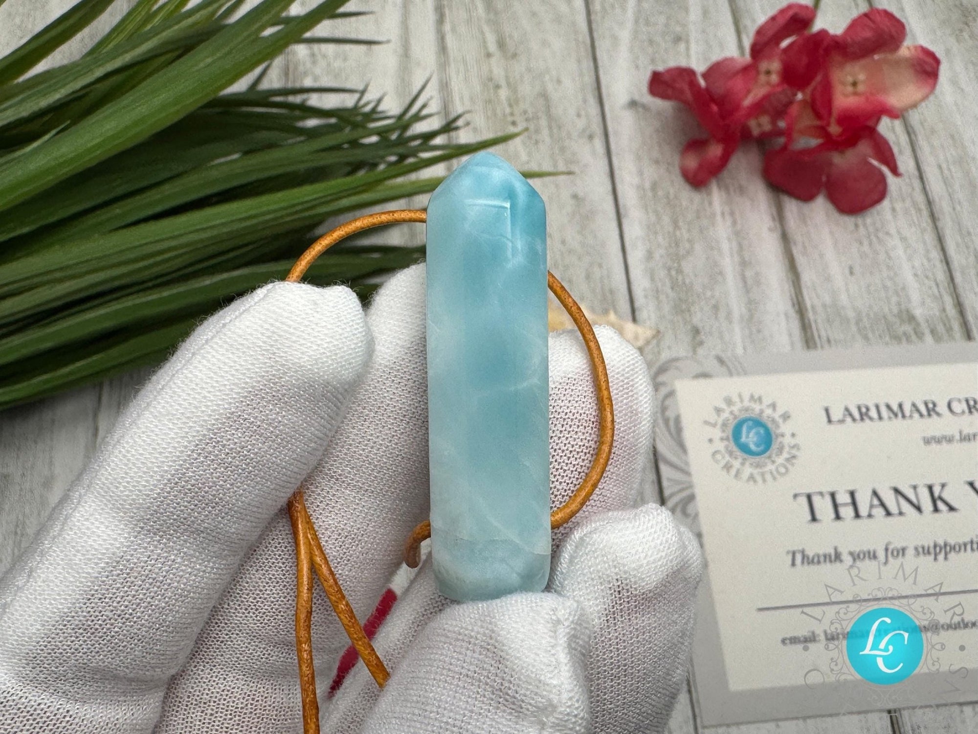 Larimar Leather Necklace pointer AAA+ thick pointer - Larimar Creations