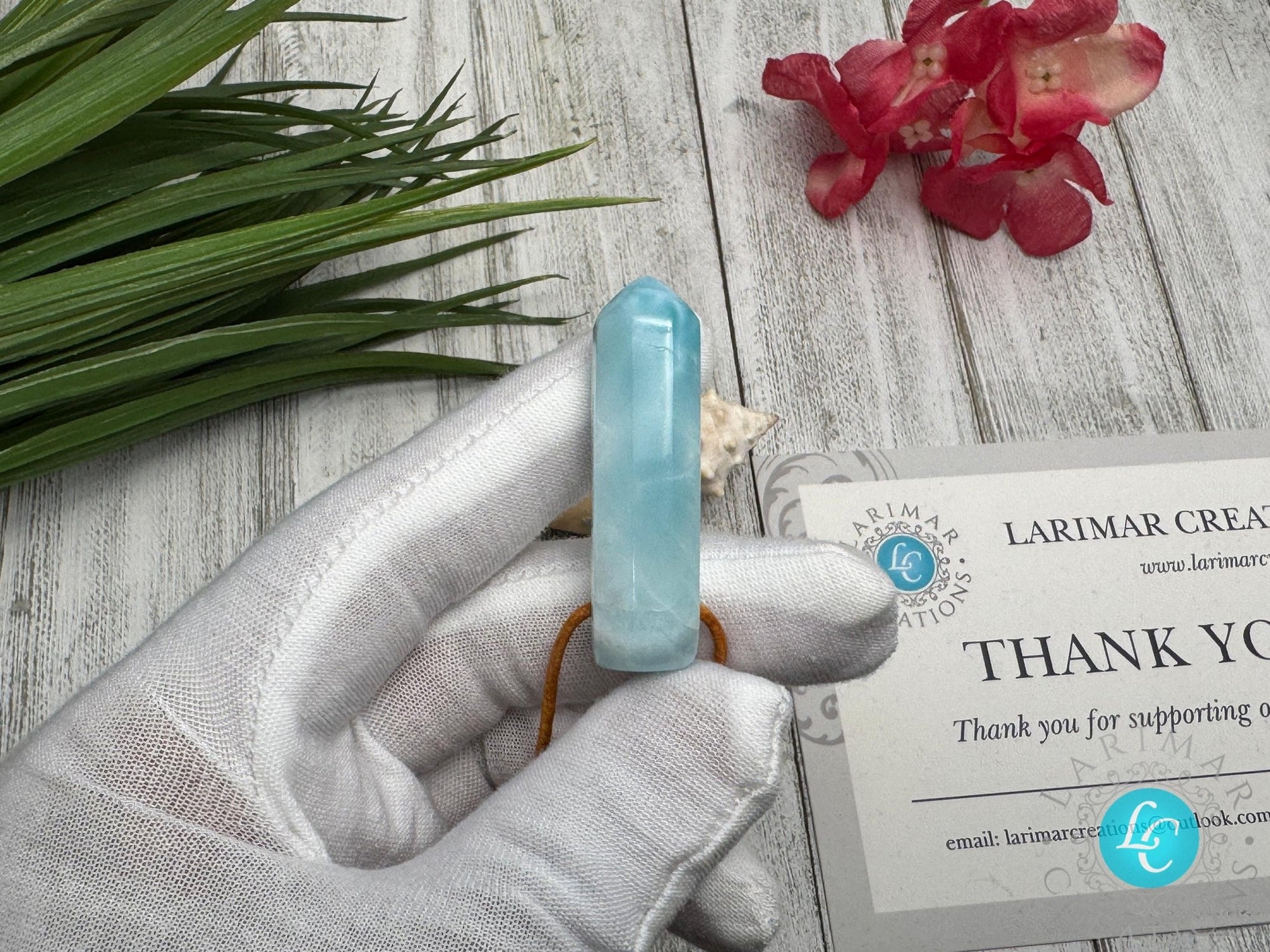 Larimar Leather Necklace pointer AAA+ thick pointer - Larimar Creations