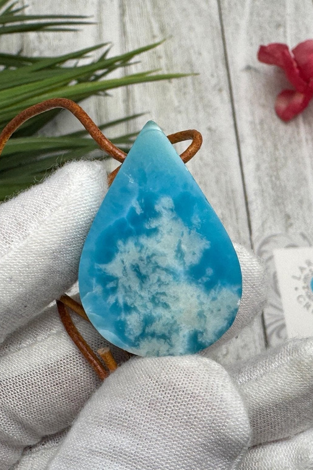 Larimar Leather Necklace Teardrop - Larimar Creations