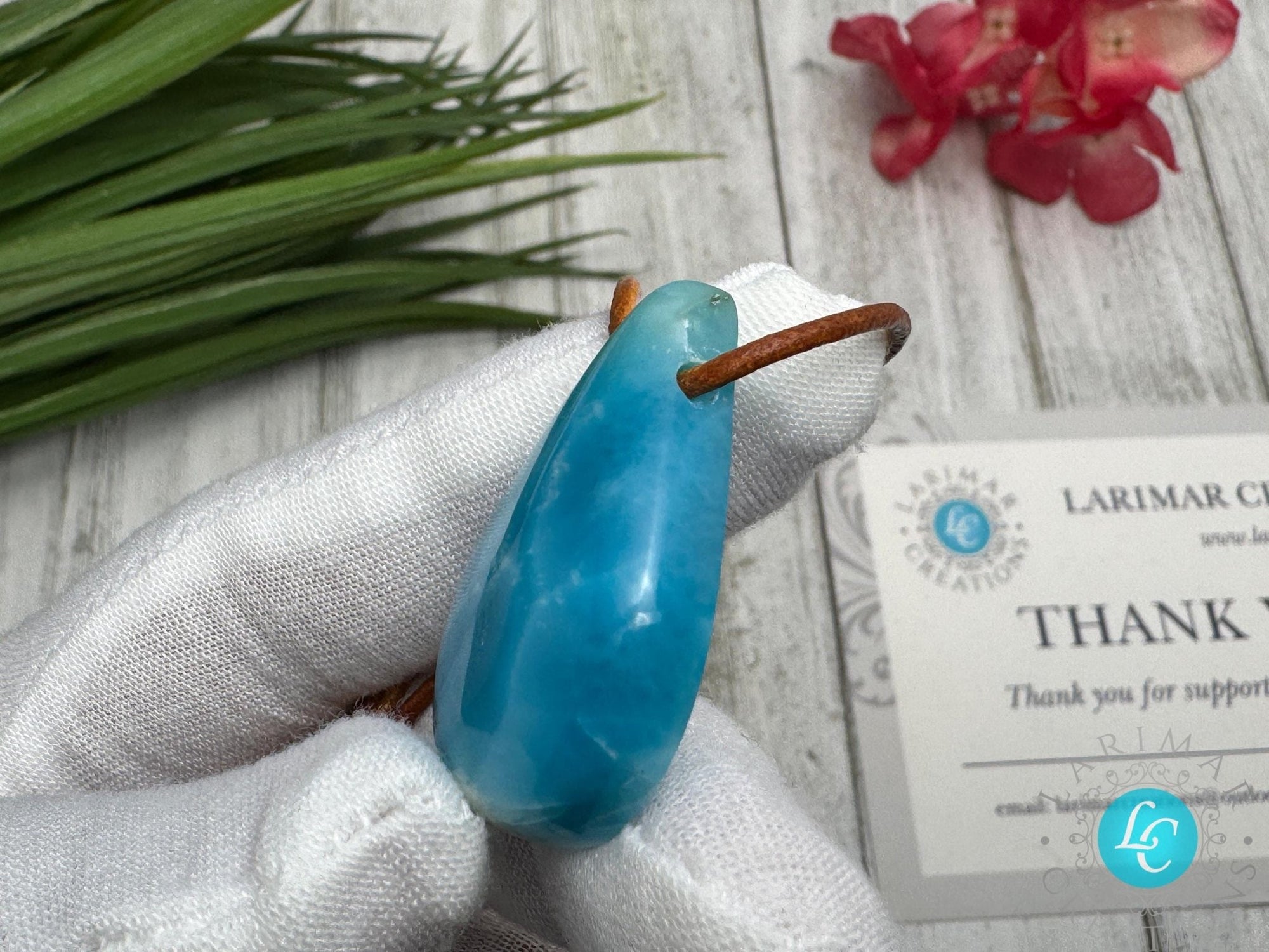 Larimar Leather Necklace Teardrop - Larimar Creations