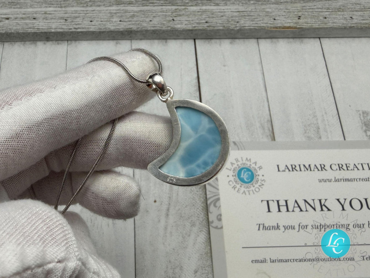 Larimar moon shape pendant - Larimar Creations