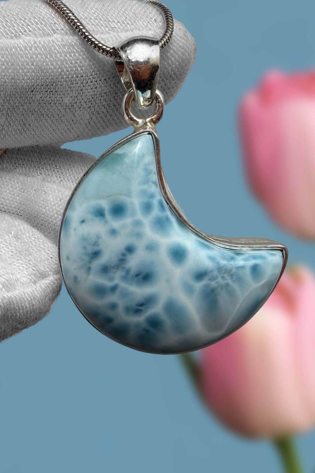 Larimar moon shape pendant - Larimar Creations