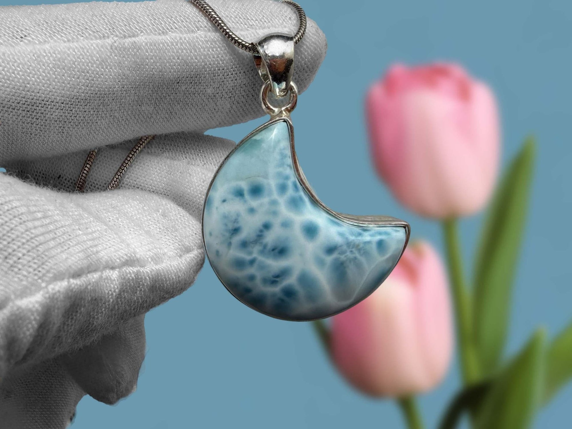 Larimar moon shape pendant - Larimar Creations