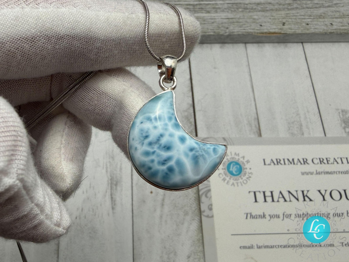 Larimar moon shape pendant - Larimar Creations