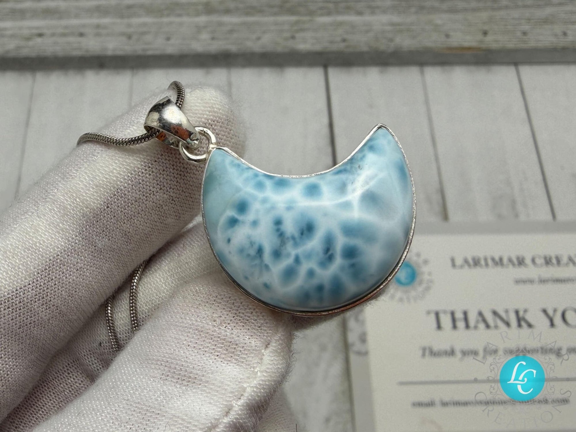 Larimar moon shape pendant - Larimar Creations
