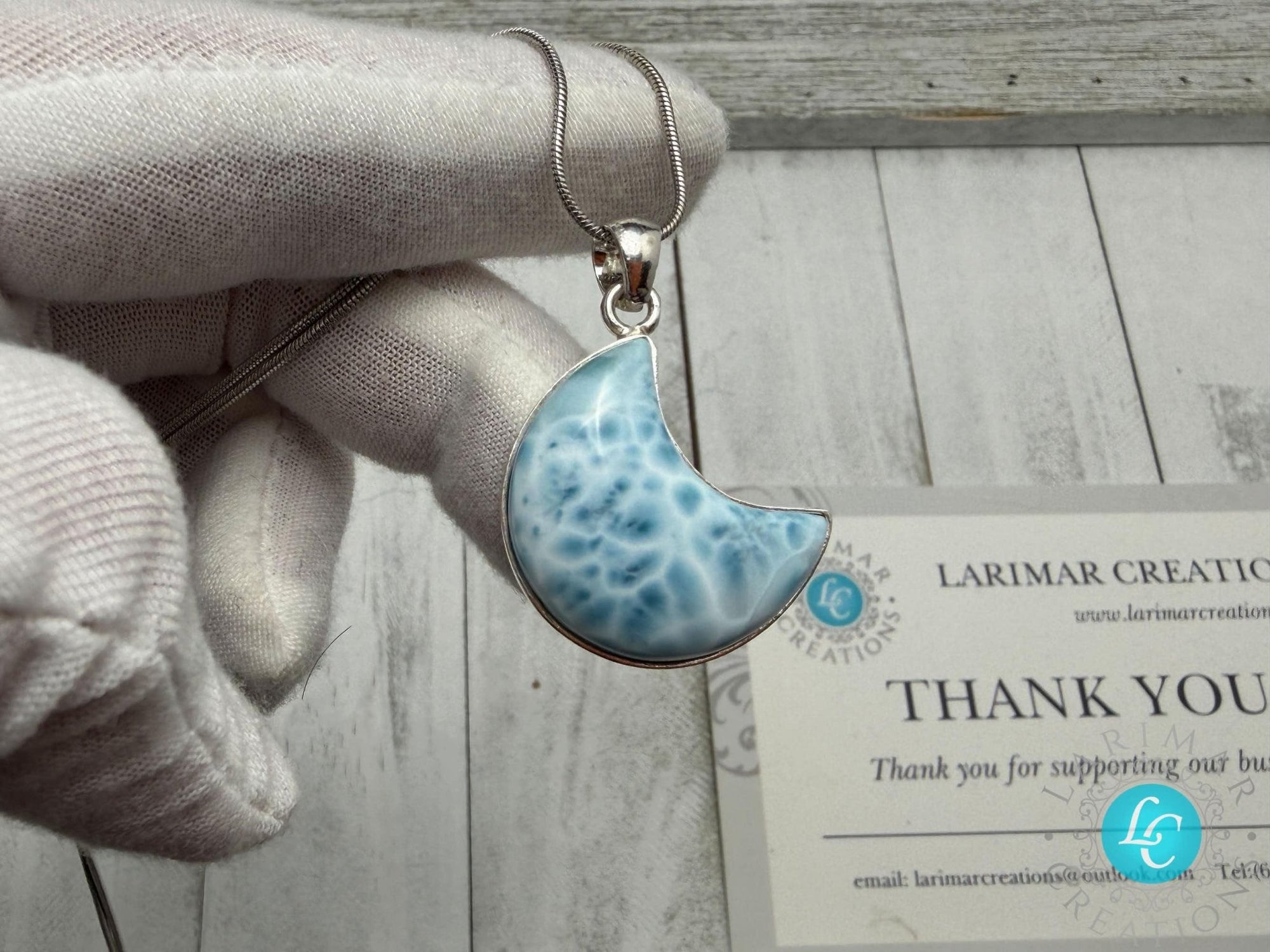 Larimar moon shape pendant - Larimar Creations