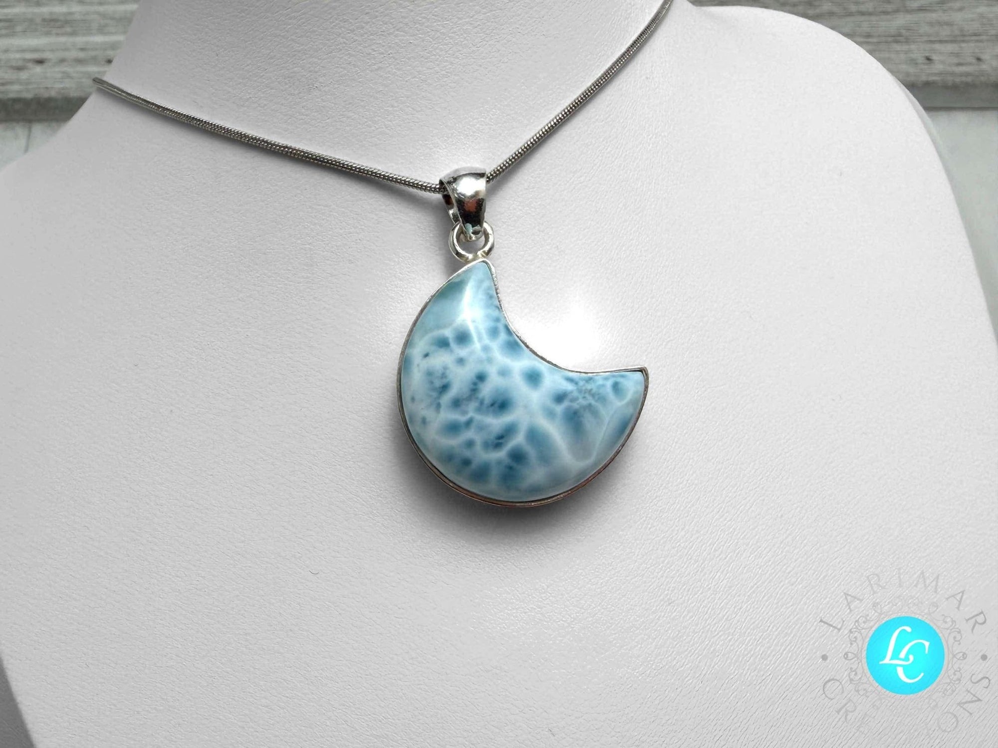 Larimar moon shape pendant - Larimar Creations