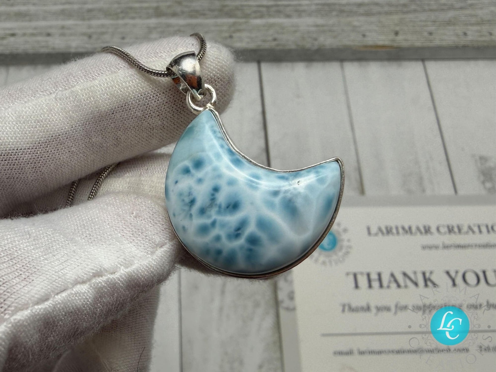 Larimar moon shape pendant - Larimar Creations