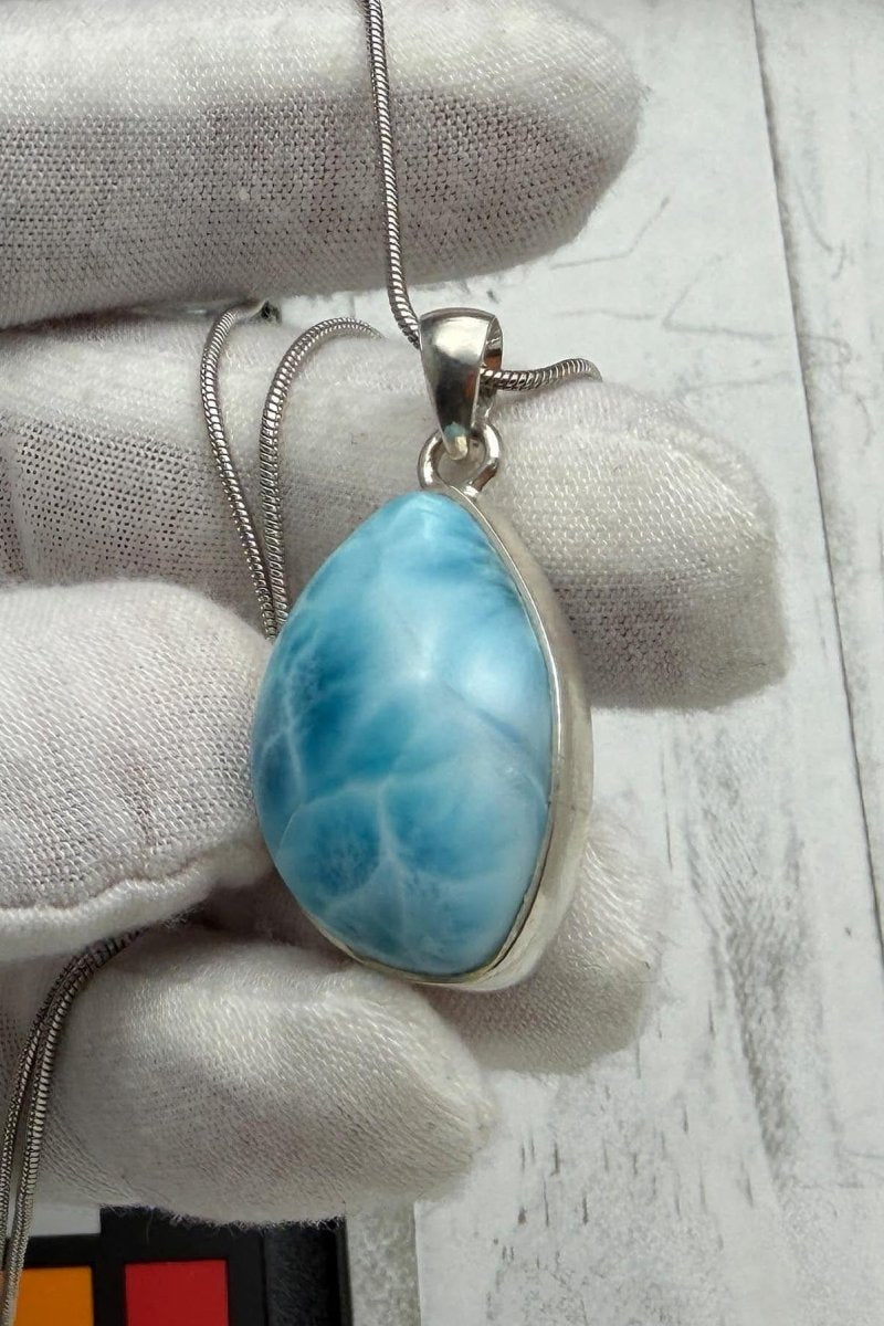 Larimar Oval Pendant Necklace, 925 Sterling Silver - Larimar Creations