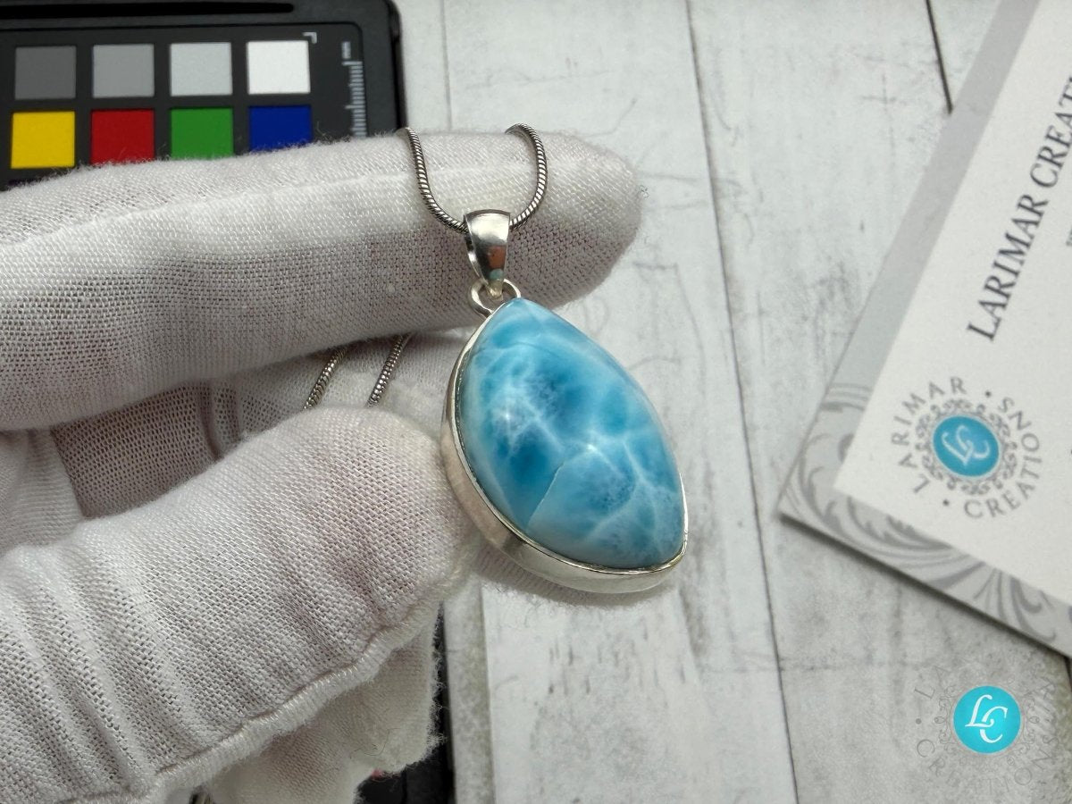 Larimar Oval Pendant Necklace, 925 Sterling Silver - Larimar Creations